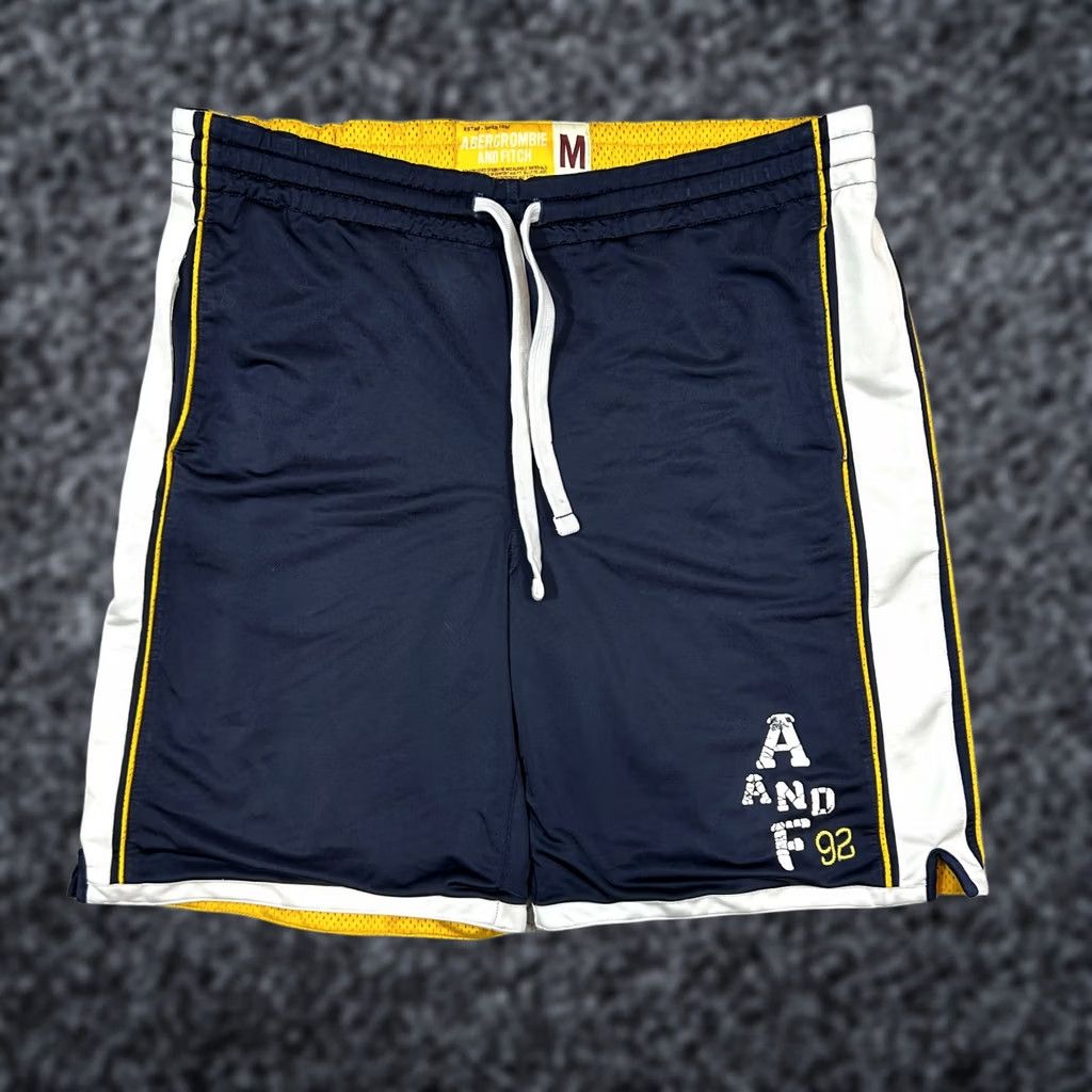 VINTAGE Abercrombie & Fitch Basketball Shorts Medium Blue/Yellow Logo Reversible 90s Mens