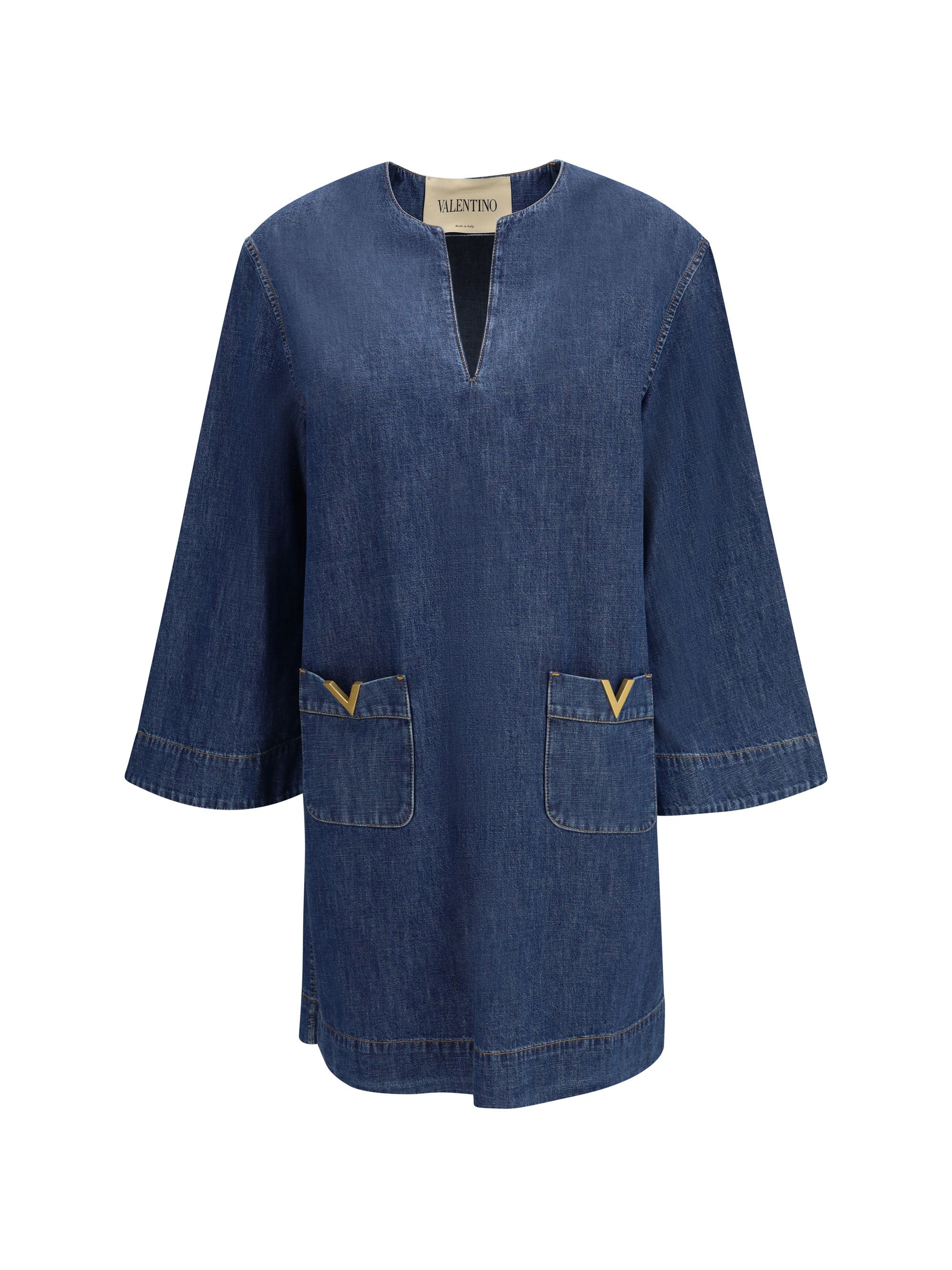 Valentino Denim Dress Size L / US 10 / IT 46 - 1 Thumbnail