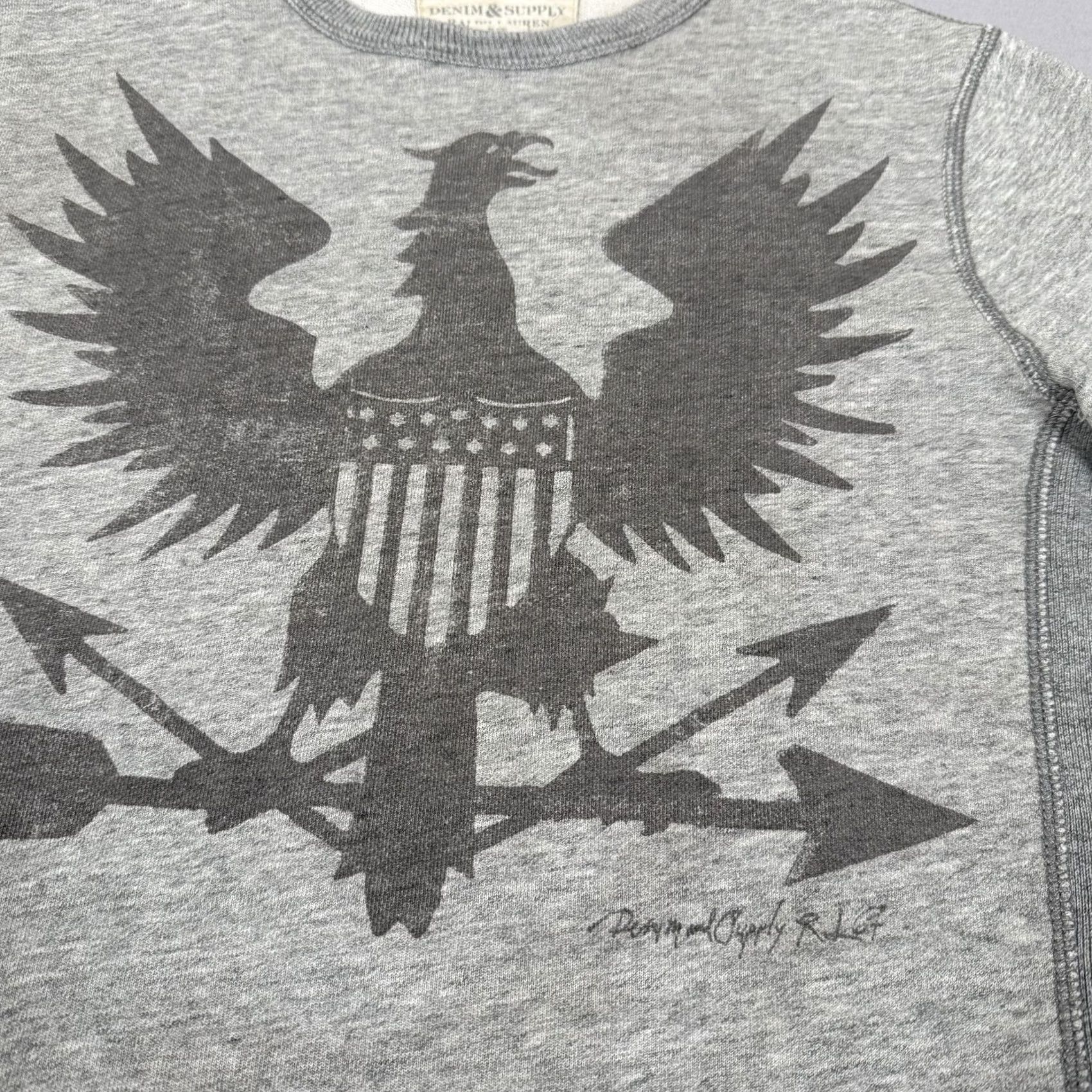 Ralph Lauren Denim & Supply Ralph Lauren Sweatshirt Mens Small Eagle USA Flag Graphic Print Crew Neck Pullover Fleece Gray Wifi? Size US S / EU 44-46 / 1 - 3 Thumbnail