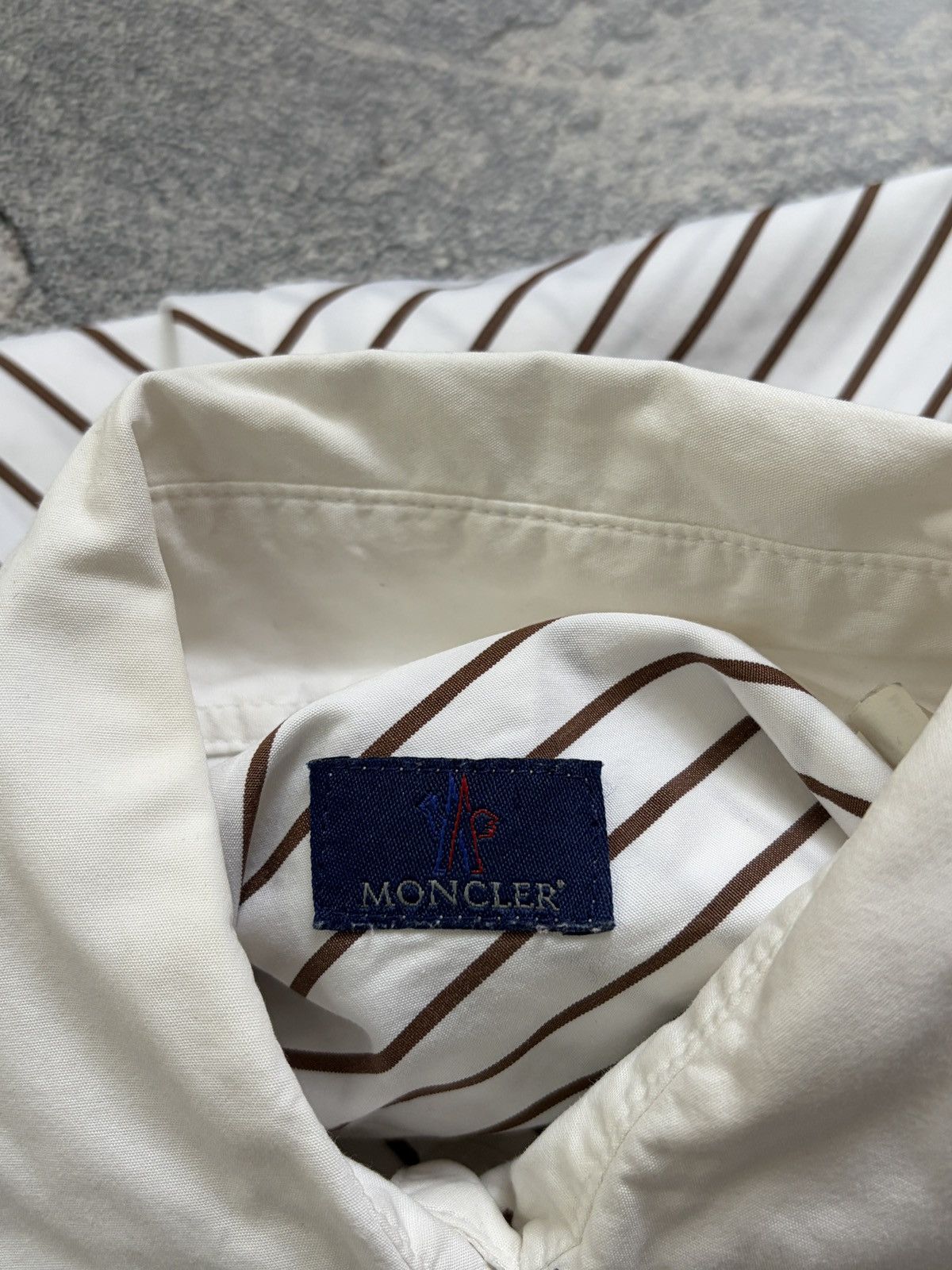 Moncler Moncler Brown White Chevron Stripe Dagger Collar Shirt Sz 46 Size L / US 10 / IT 46 - 8 Thumbnail