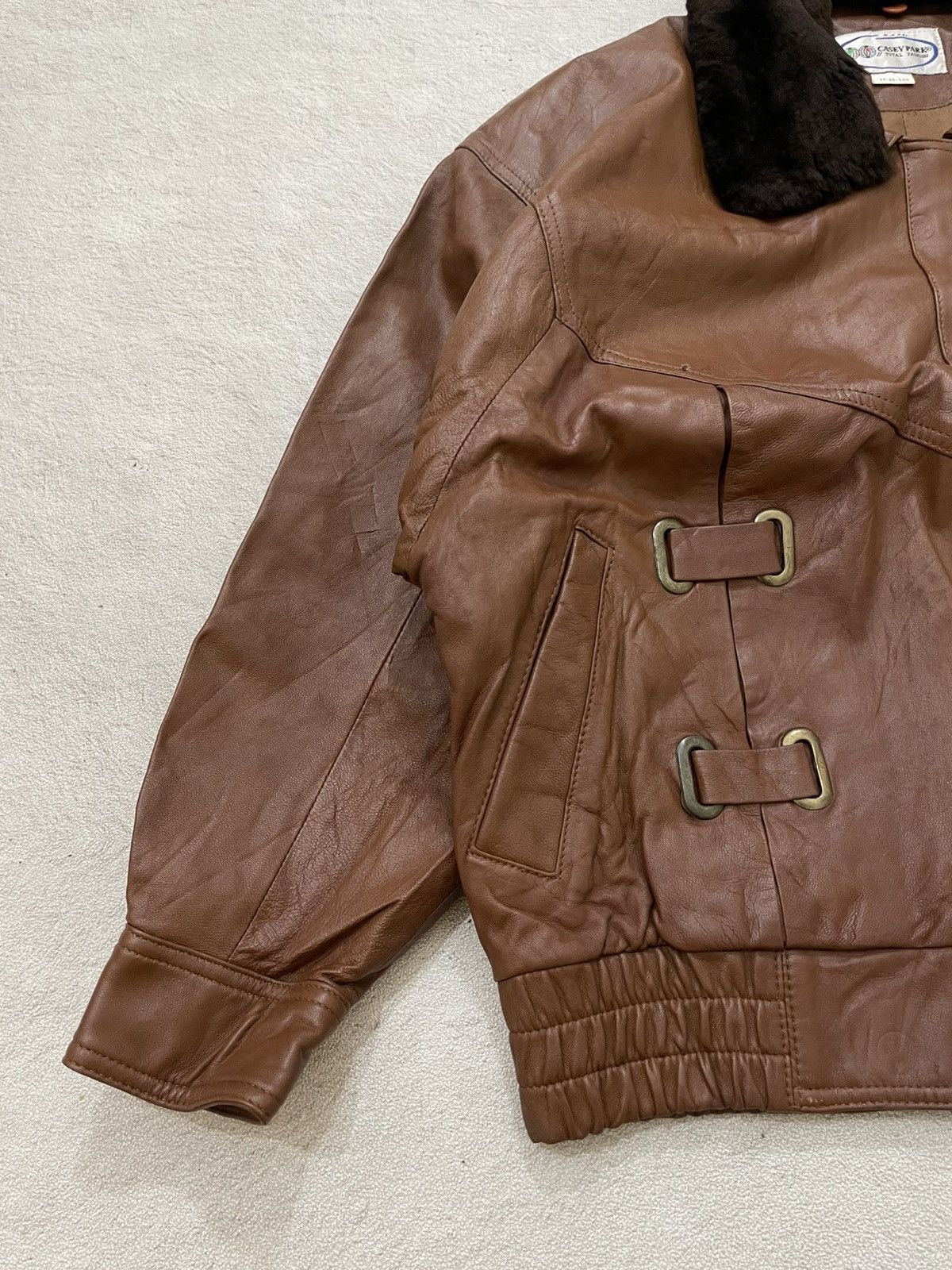 14th Addiction 90s Brown Leather Bomber Jacket Fur Collar Boxy Fit LGB Y2K Size US XL / EU 56 / 4 - 4 Thumbnail