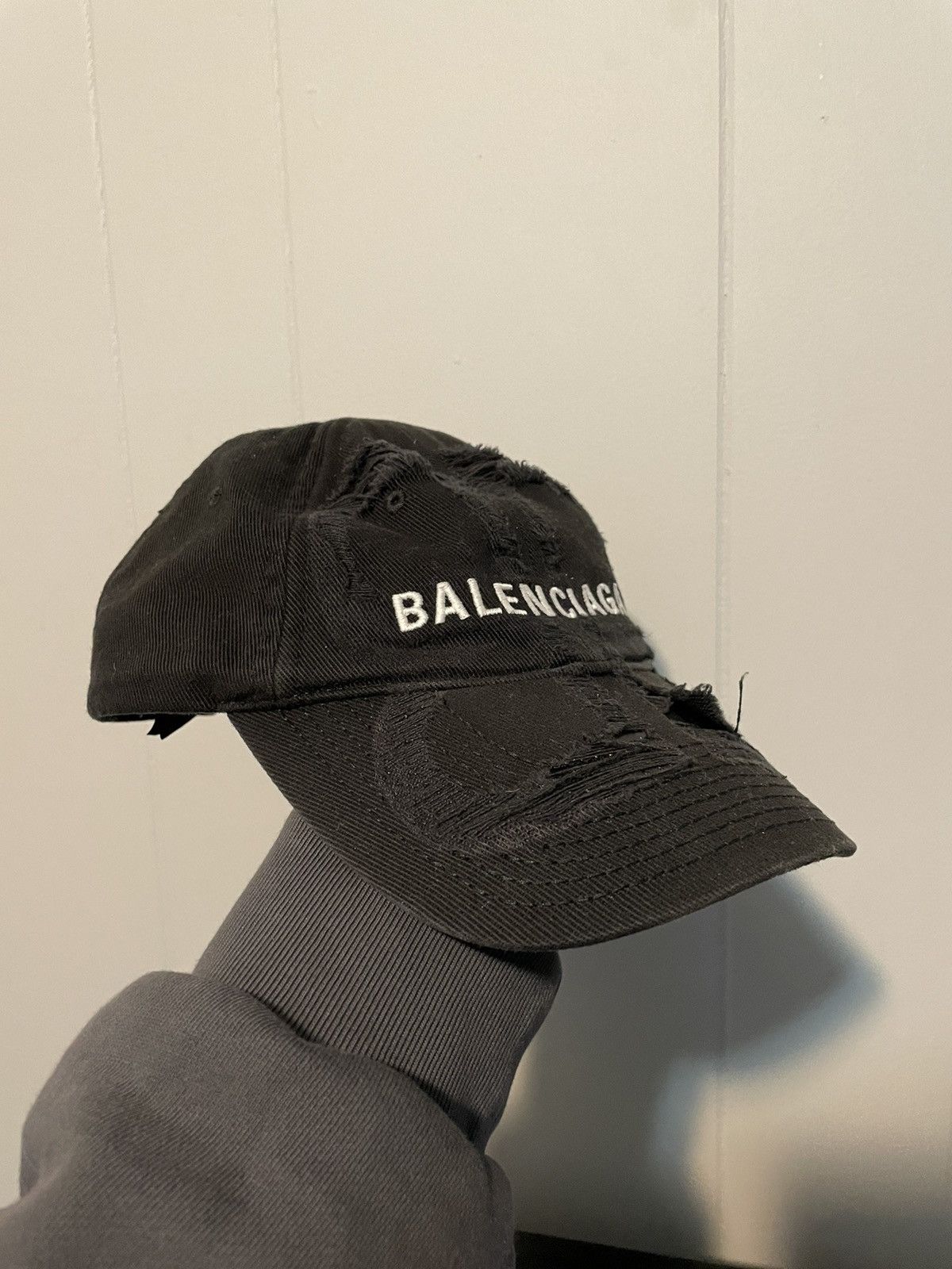 Pre-owned Balenciaga Distressed Hat In Black