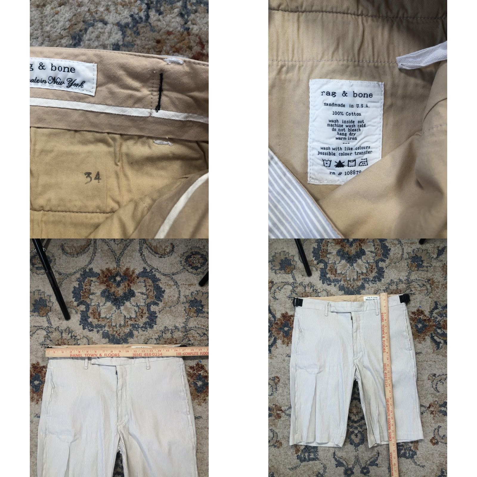 Rag & Bone Rag & Bone Shorts Mens 34 Beige Striped Chino 12 Inseam Cotton USA Casual Summer Size US 34 / EU 50 - 8 Thumbnail