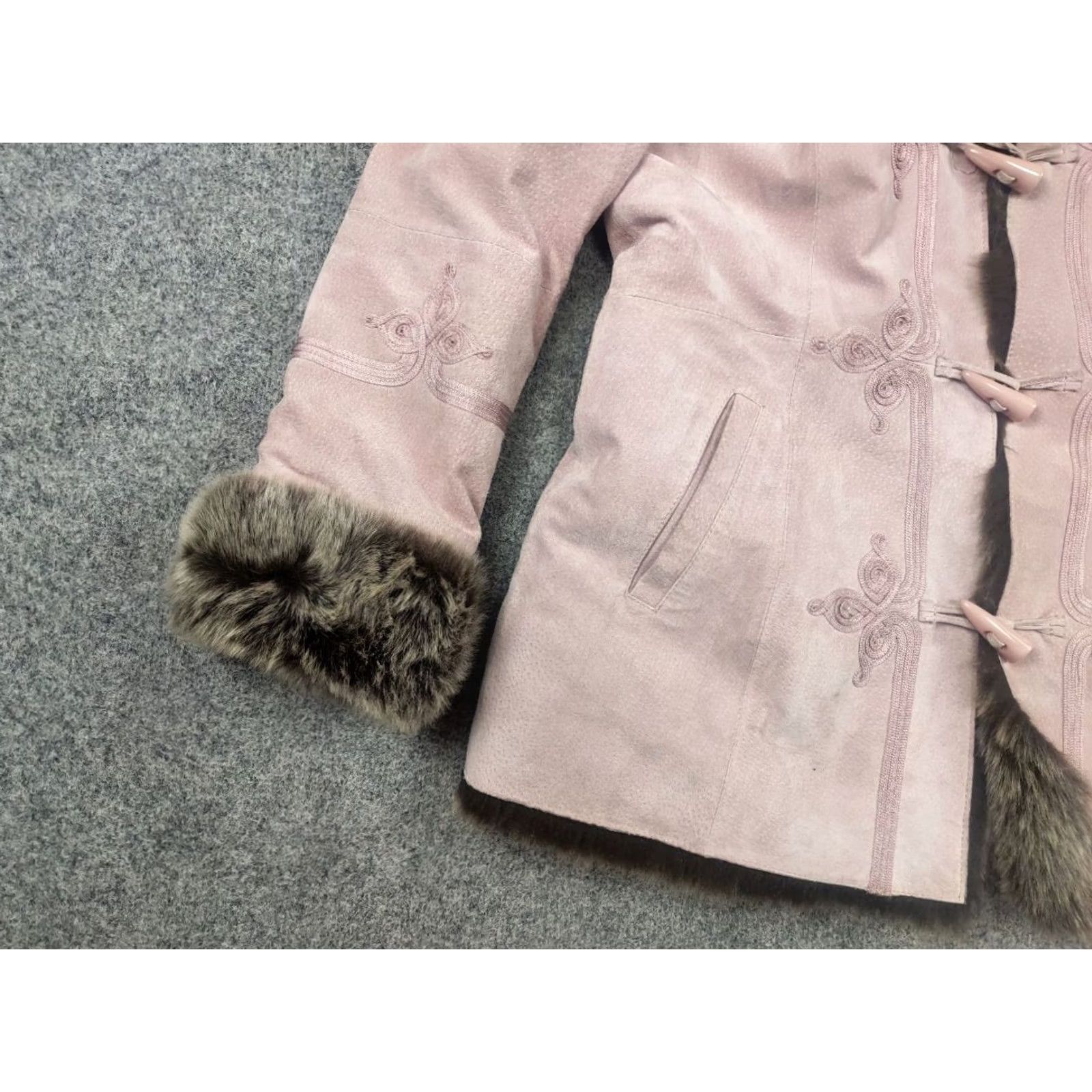 Pinko VINTAGE Delicate pink leather sheepskin coat with fur and logos LGB hysteric Y2K jacket Womens XS Size XXL / US 16-18 / IT 52-54 - 4 Thumbnail