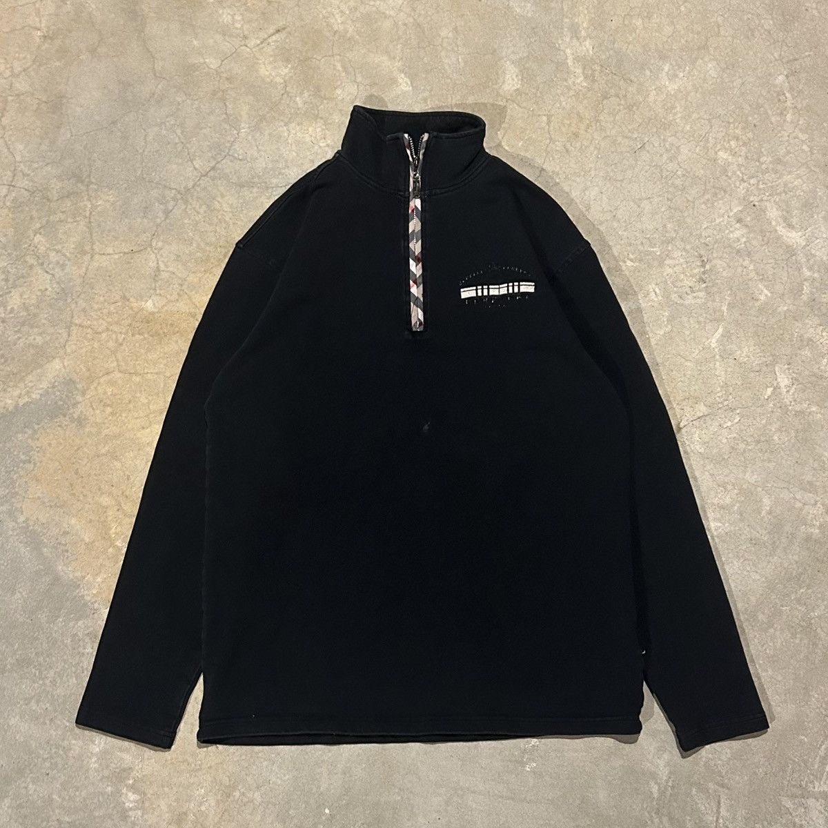 Pre-owned Burberry Brit Nova Check Quarter Zip Pullover Sweatshirt In Black