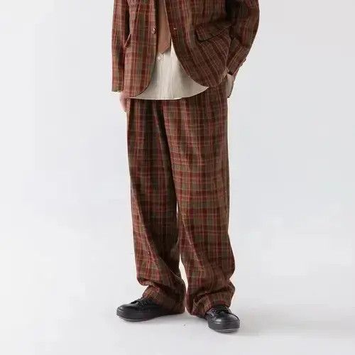 Other 20AW Indigo Union Japan Red Green Checked Beaver Pants Size US 32 / EU 48 - 3 Thumbnail