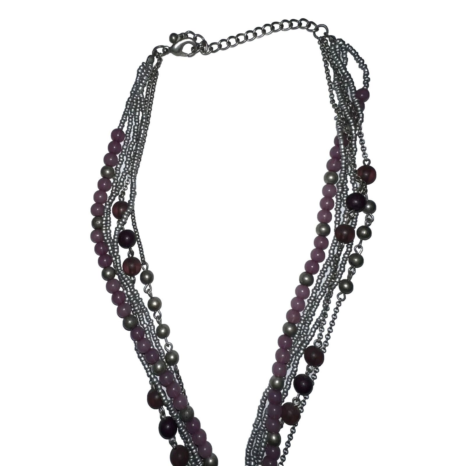 The Unbranded Brand Purple & Gray Medallion Pendant Necklace Multi Strand 18.5" Size ONE SIZE - 4 Thumbnail