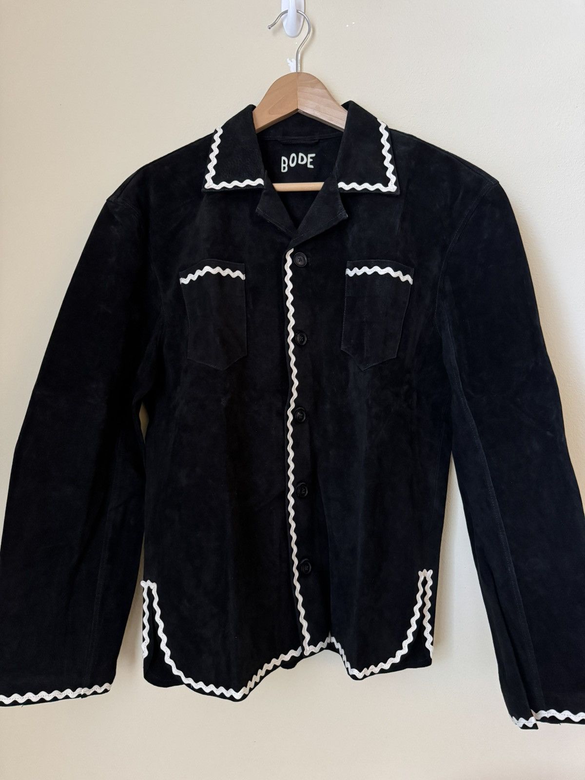 Bode Bode Suede Rickrack Workshirt Black White Small Medium Size US M / EU 48-50 / 2 - 2 Thumbnail