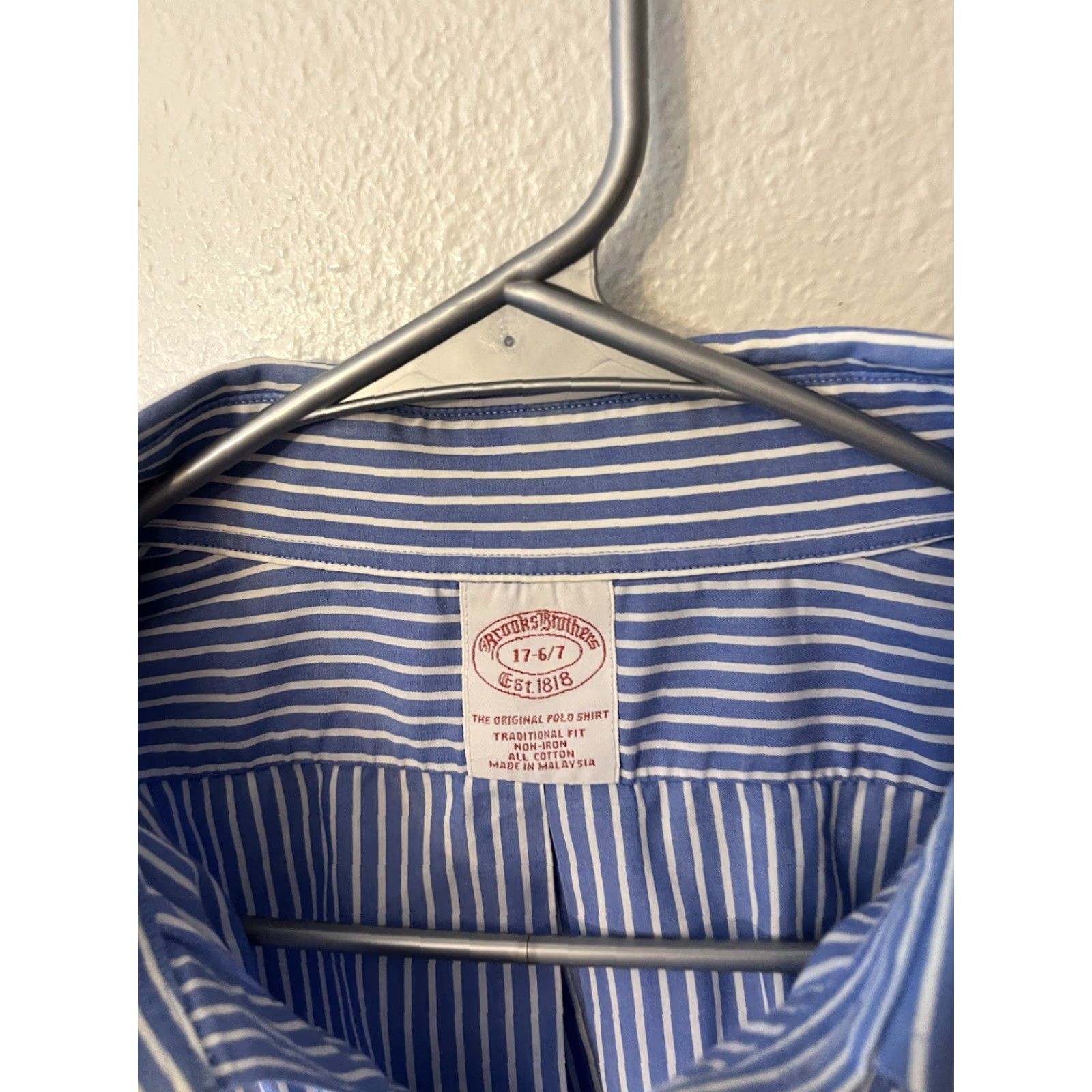 Brooks Brothers BROOKS BROTHERS 346 Dress Shirt White & Blue Striped 17-6/7 Mens Size 46R - 3 Thumbnail