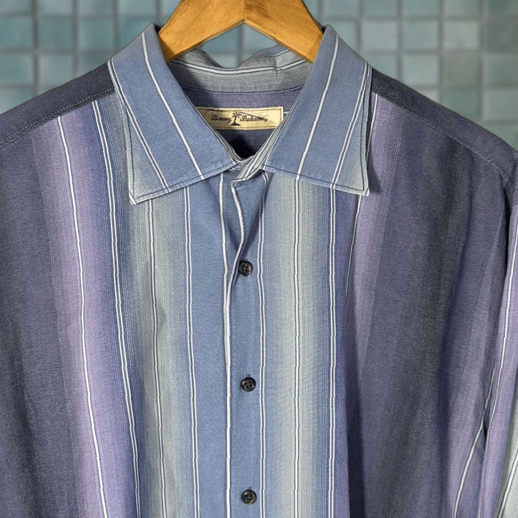 Tommy Bahama VINTAGE Tommy Bahama Shirt XL Men Long Sleeve Purple Blue Striped 100% Tencel Lyocell Button-Up Size US XL / EU 56 / 4 - 1 Thumbnail