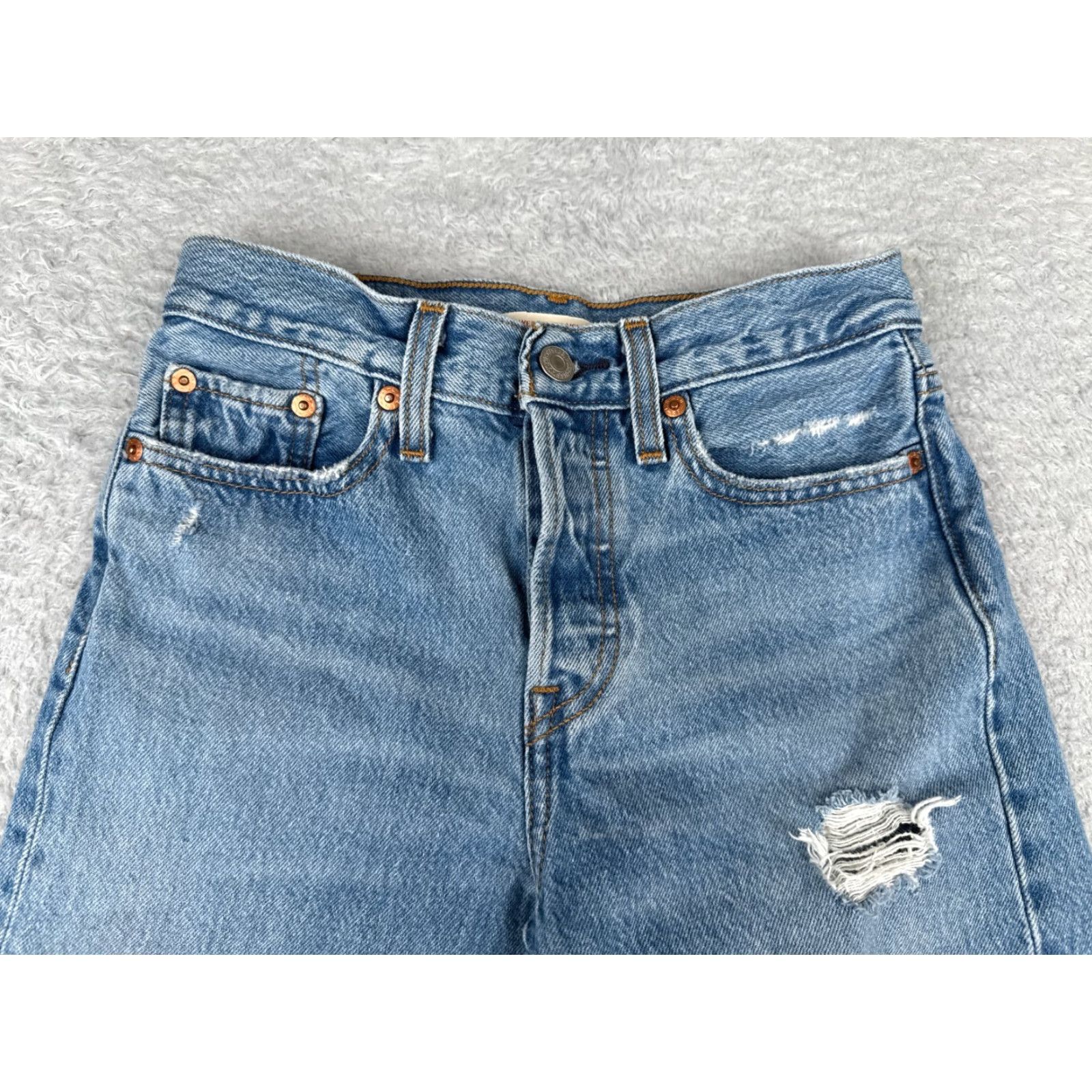 Levi's Levi's Jeans Women 25 Blue Denim Wedgie Straight Distressed 25x25 500 Series Size 42" / US 20 - 4 Thumbnail