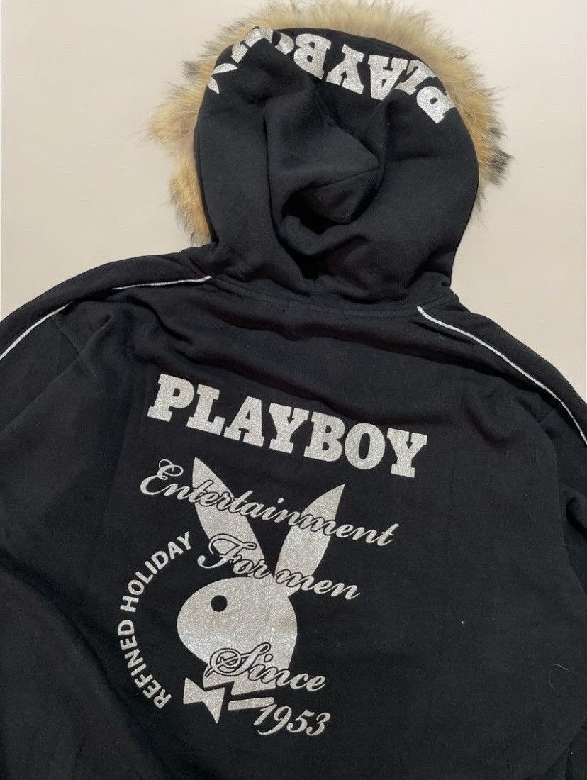 If Six Was Nine Vintage Playboy Distressed Y2K Fur Hoodie Size US XL / EU 56 / 4 - 4 Thumbnail
