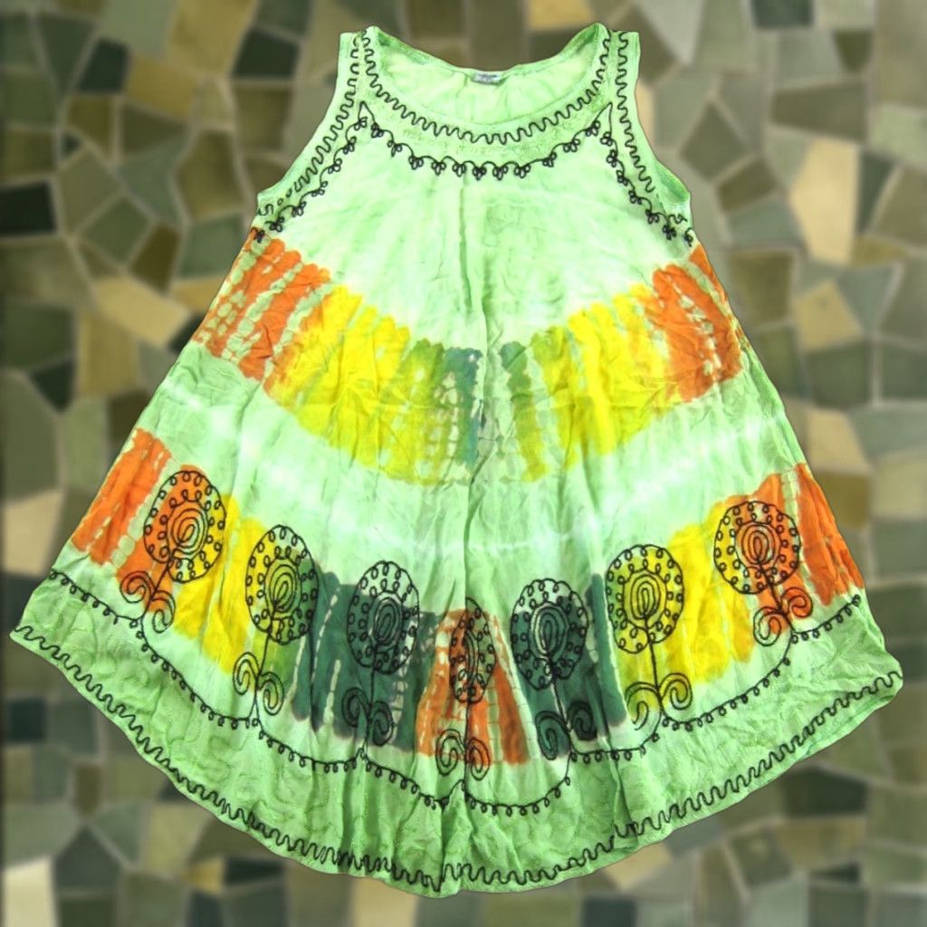 Vintage VINTAGE SHORELINE Dress Shirt Hippie 100% Rayon Green Tie Dye M-L Women's Midi Tunic Tank Size M / US 6-8 / IT 42-44 - 1 Thumbnail