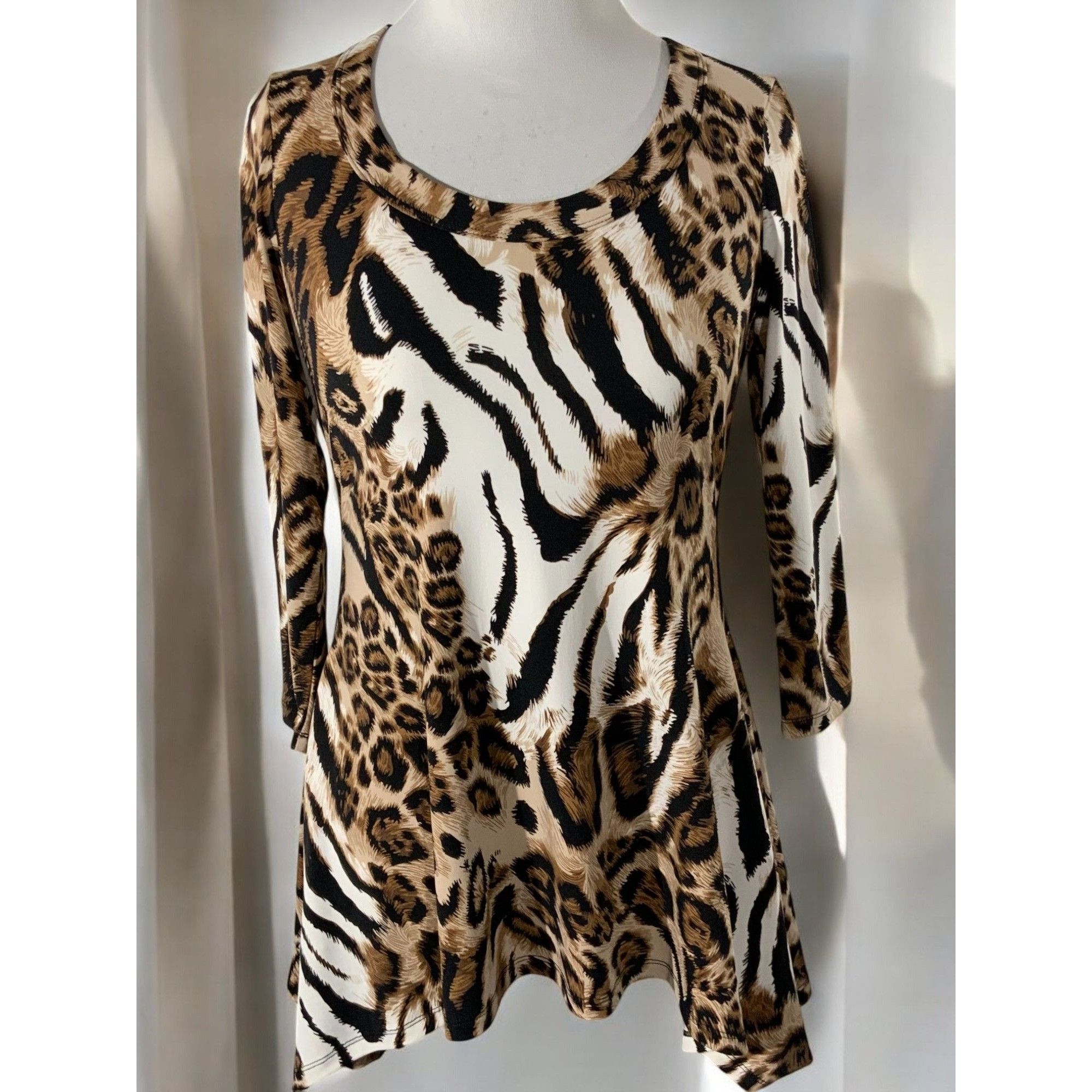 Designer Chaus Animal Print Brown Black Tunic Top Quarter Sleeve S Size S / US 4 / IT 40 - 10 Thumbnail
