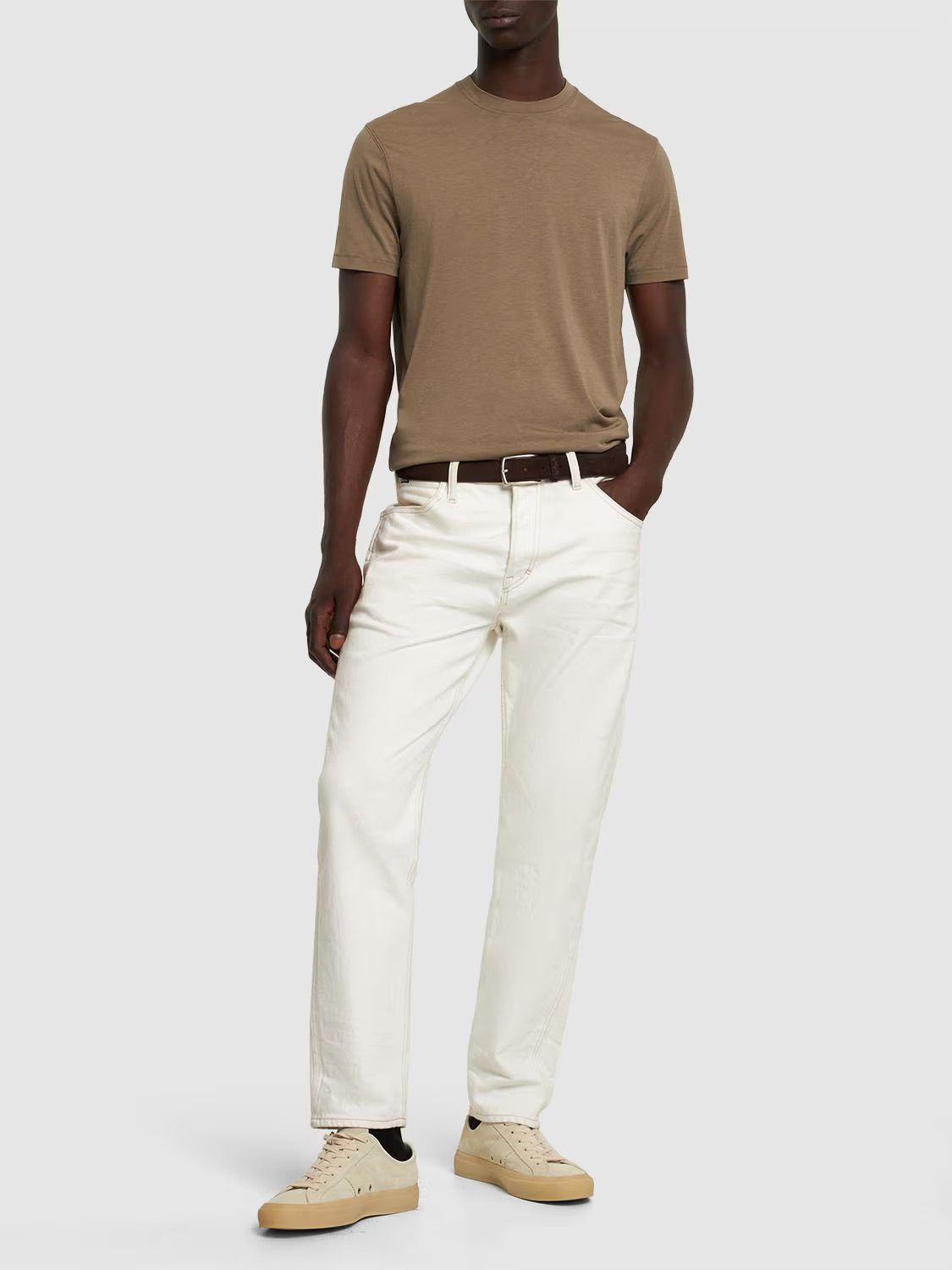 Tom Ford o1s22i1n0125 Cotton Lyocell T-Shirt in Khaki Size US M / EU 48-50 / 2 - 3 Thumbnail
