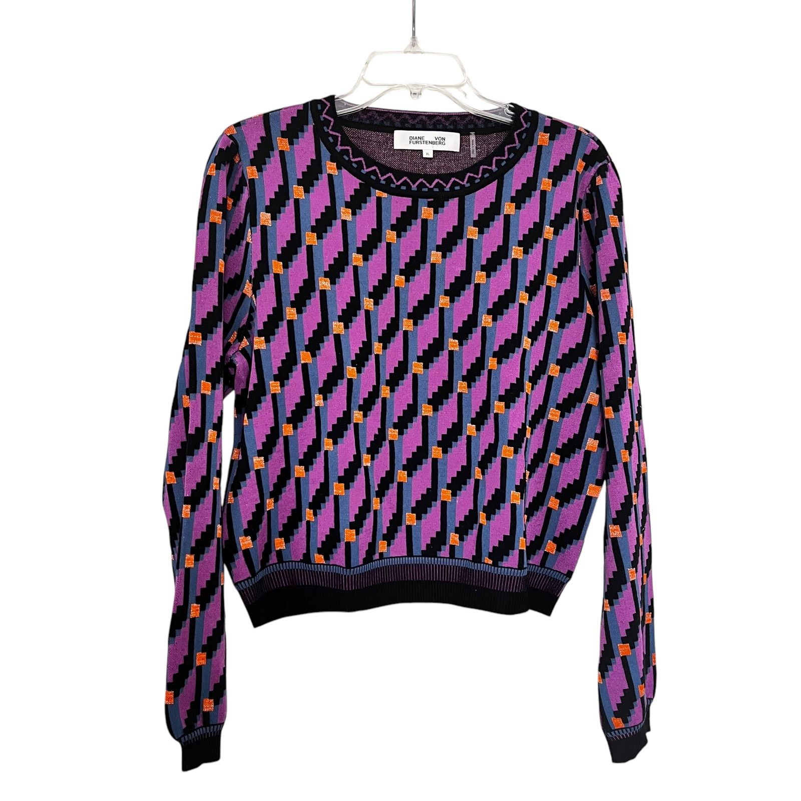Diane von Furstenberg Diane von Furstenberg Iggy Geometric Knit Wool Sweater Size XL / US 12-14 / IT 48-50 - 2 Thumbnail