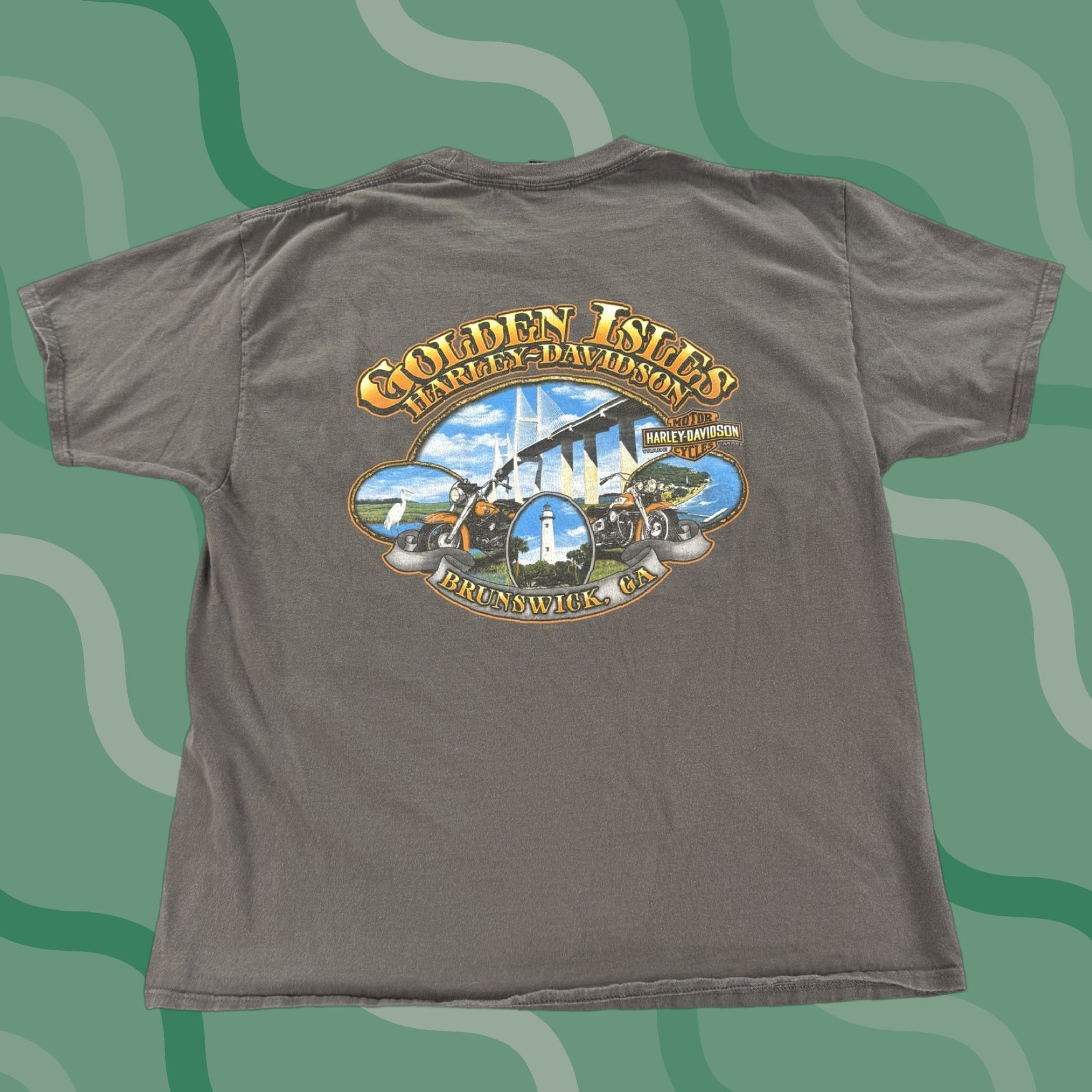 Harley Davidson Harley-Davidson Shirt Mens XL Gray Pocket Motorcycle Tee Brunswick GA Golden Isles Graphic Print Back Size US XL / EU 56 / 4 - 1 Thumbnail