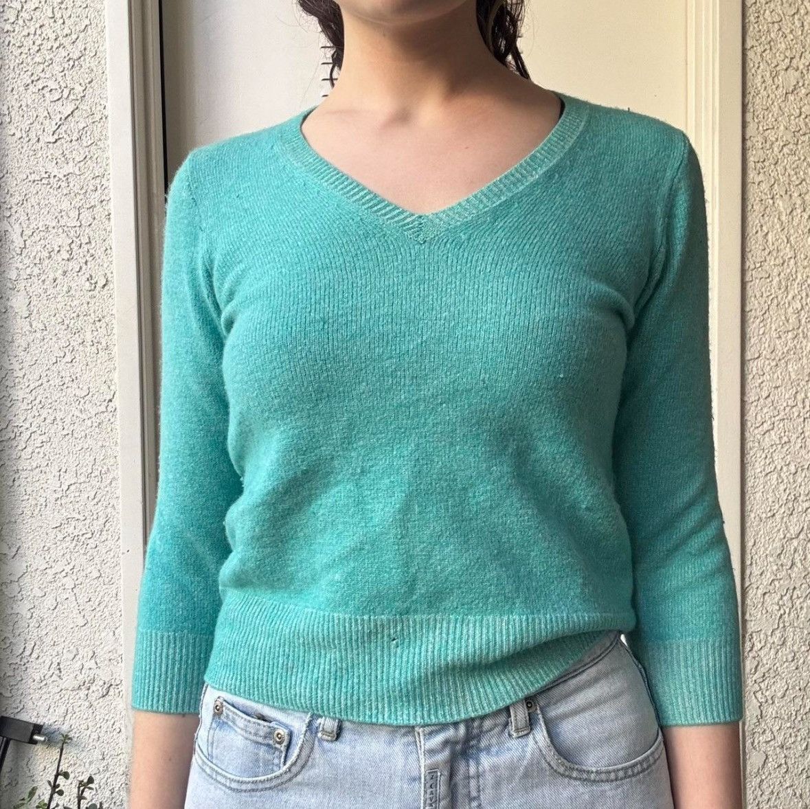 J.Crew TURQUOISE Y2K 3/4 SLEEVE CASHMERE SWEATER Size S / US 4 / IT 40 - 4 Thumbnail