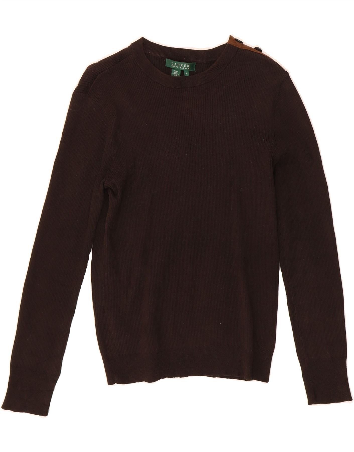 Ralph Lauren Womens Boat Neck Jumper Sweater UK 12 Medium Brown Cotton Size M / US 6-8 / IT 42-44 - 1 Thumbnail