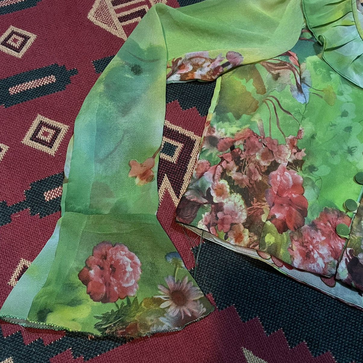 20471120 × Japanese Brand × Vintage Japanese Psychedelic Floral Silk Crop Top Size S / US 4 / IT 40 - 4 Thumbnail