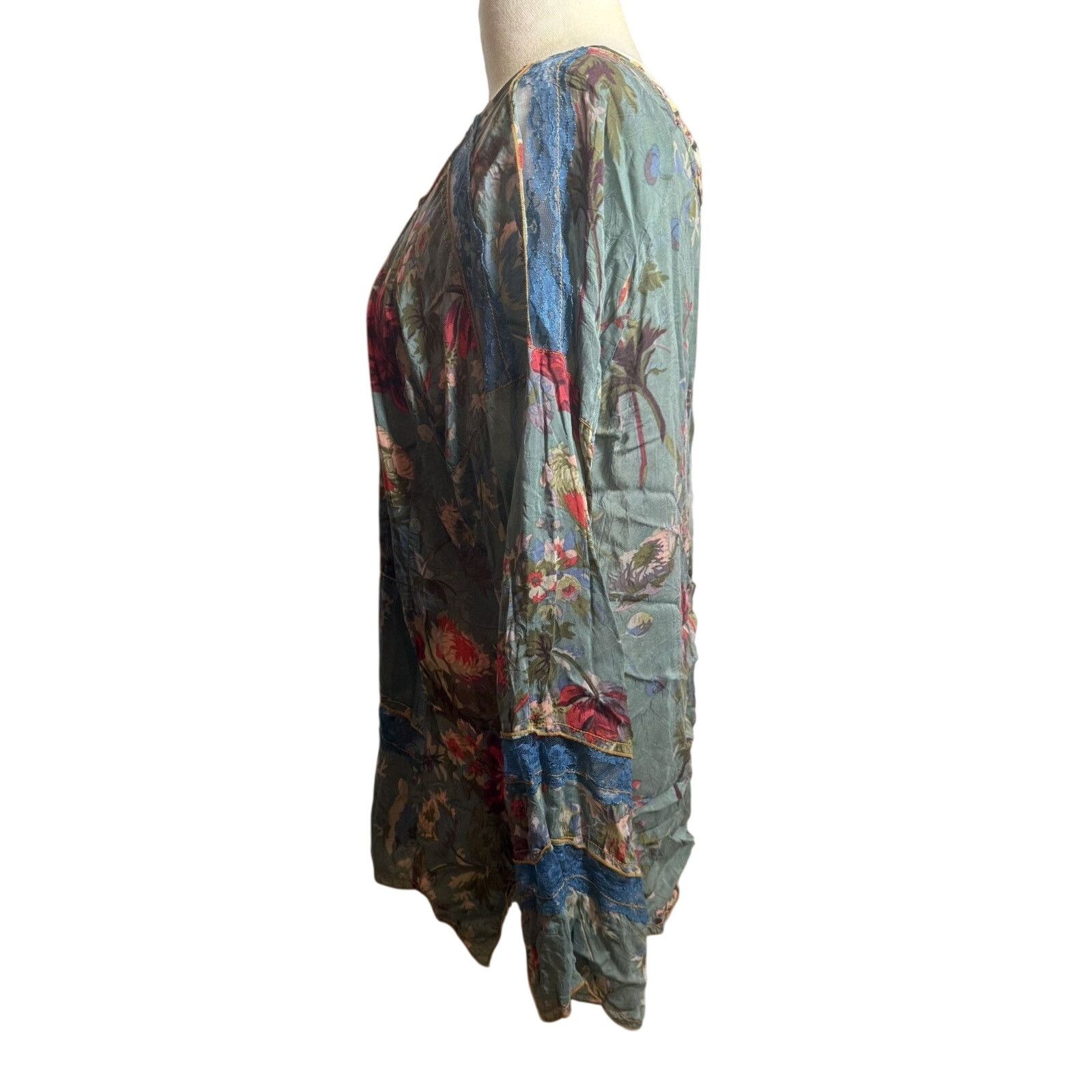 Johnny Was Multi Color Silk Long Sleeve Tunic with Lace Trim Size XL / US 12-14 / IT 48-50 - 6 Thumbnail