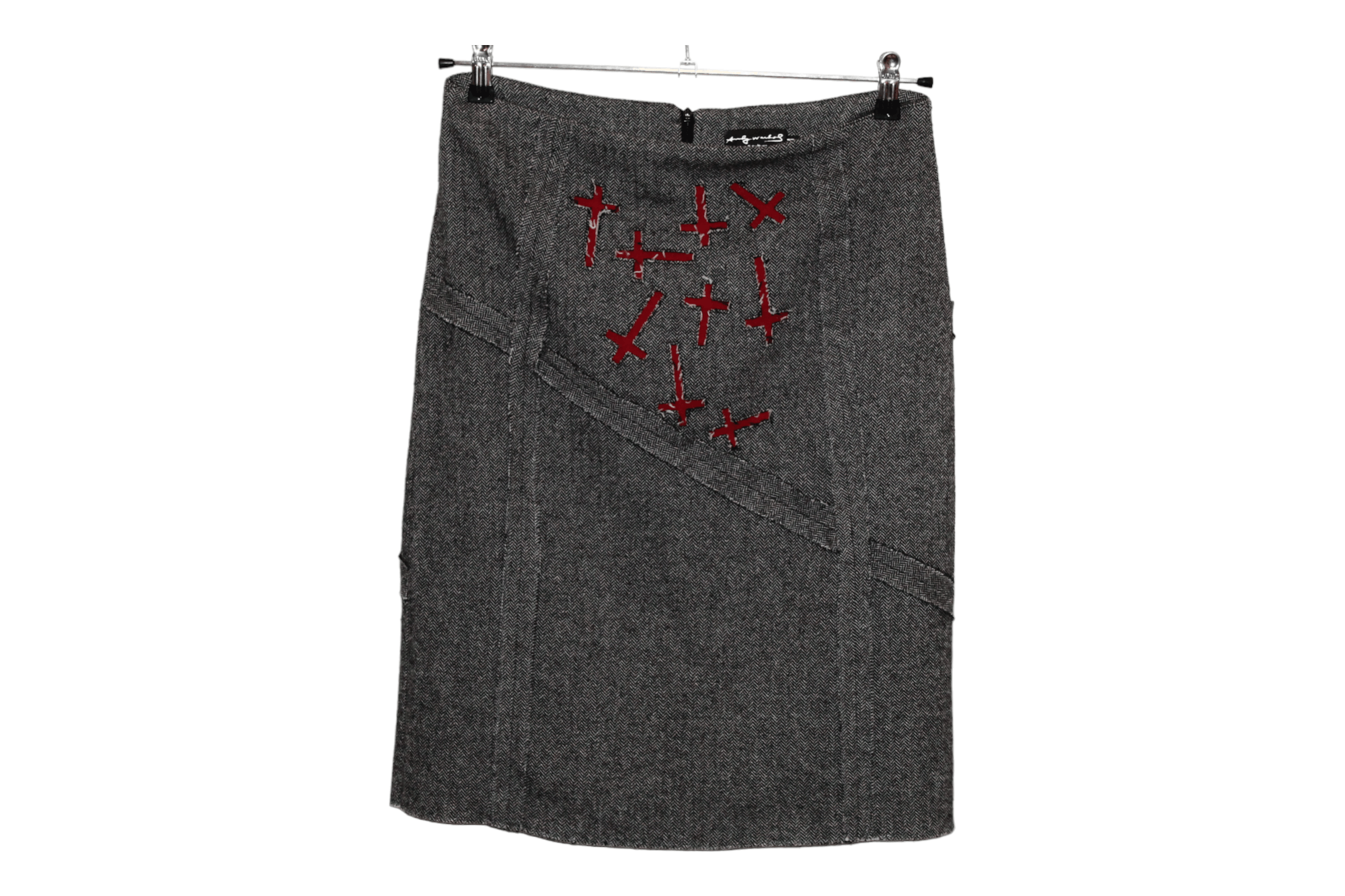 Andy Warhol 🔥Andy Warhol x Cultura Italy Crosses Cut Herringbone Skirt Size 32" / US 10 / IT 46 - 12 Thumbnail
