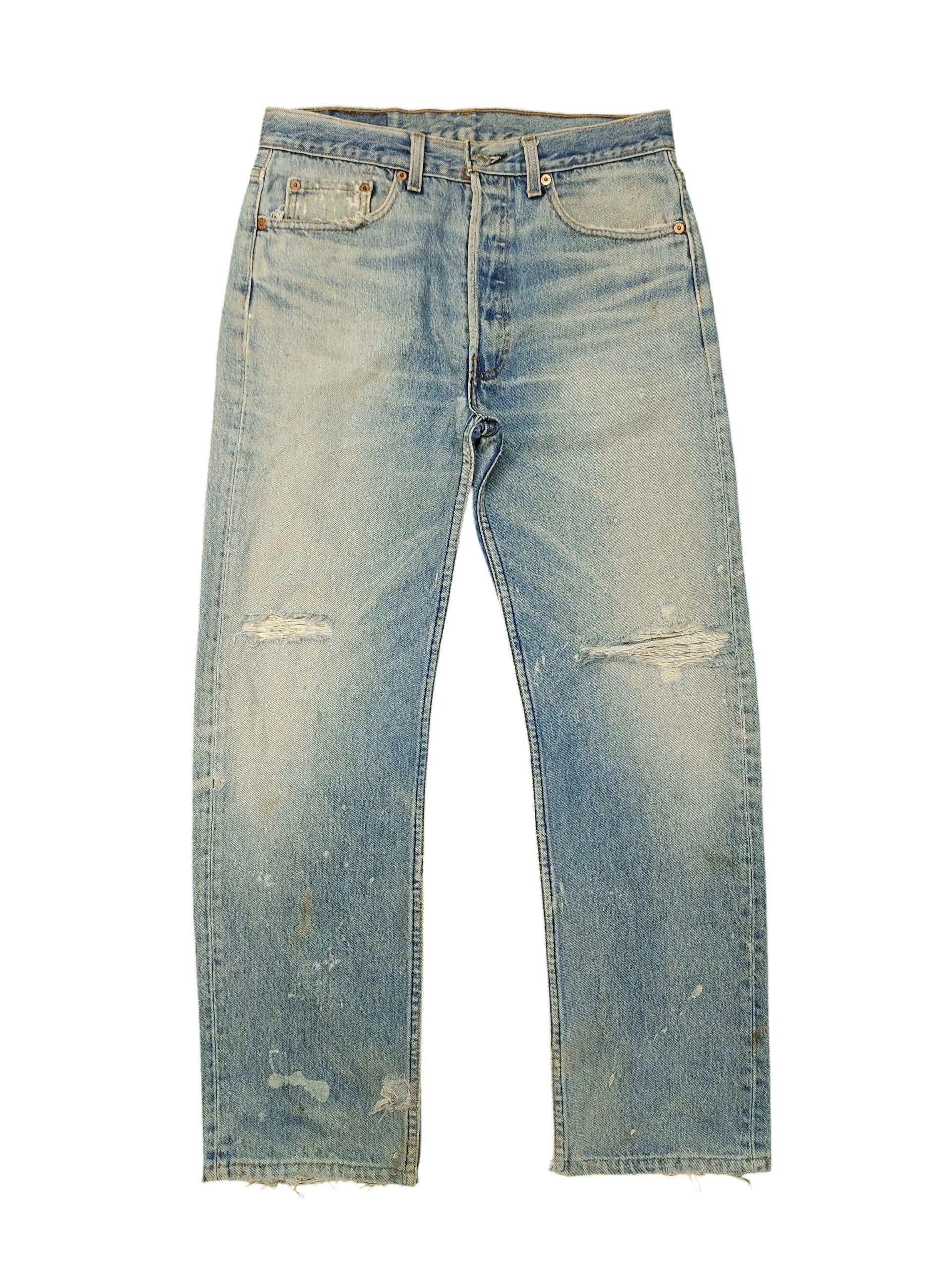 Levi's Vintage 90s Levis 501 Painted Distress Crash Denim Jeans Size US 31 - 1 Thumbnail