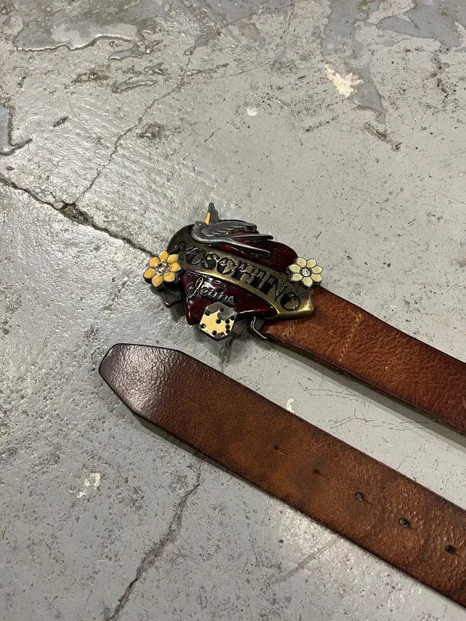Moschino 2000s Moschino Love Heart Brown Leather Belt Size ONE SIZE - 4 Thumbnail