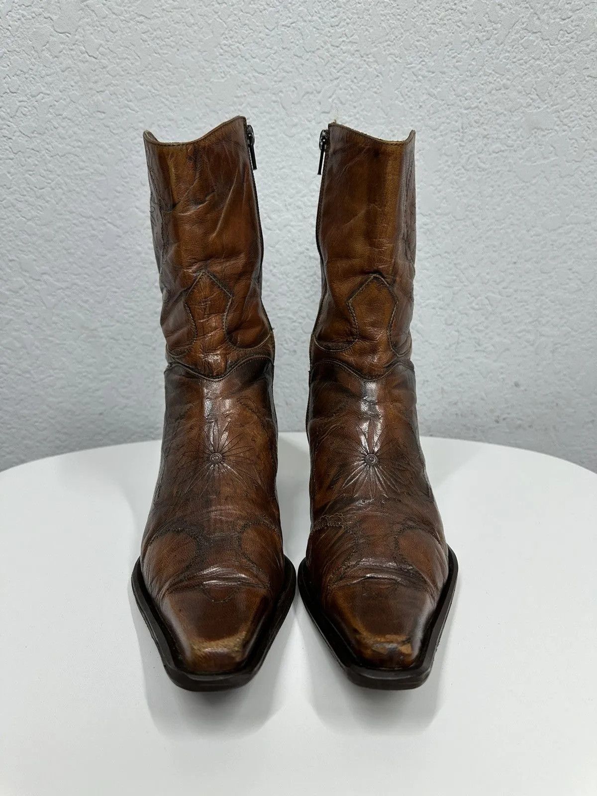 If Six Was Nine Vintage Cowboys Leather Avantgarde Boots High Western Y2K Size US 7.5 / EU 40-41 - 2 Thumbnail