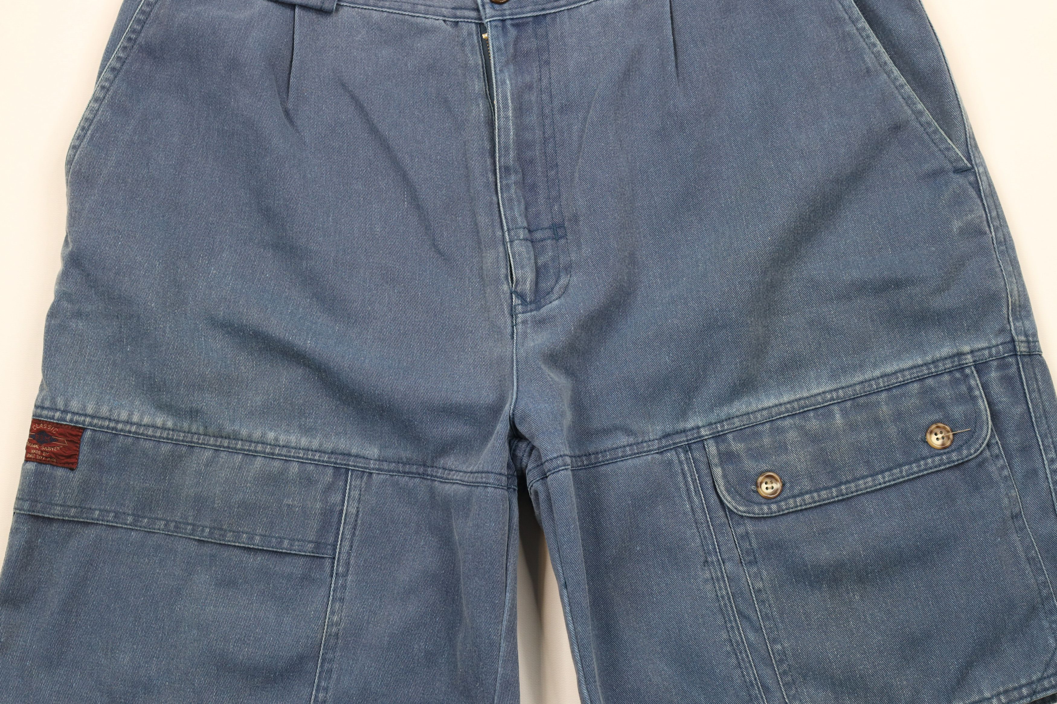 Vintage Vintage 90s Streetwear Stonewash Pleated Cargo Shorts Blue Size US 36 / EU 52 - 3 Thumbnail