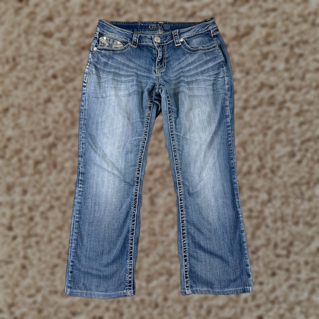 Grace in LA Grace In LA Jeans Womens 29 Blue Denim Wide-Leg Low Rise Embroidered 29x26 Size 29" - 1 Thumbnail