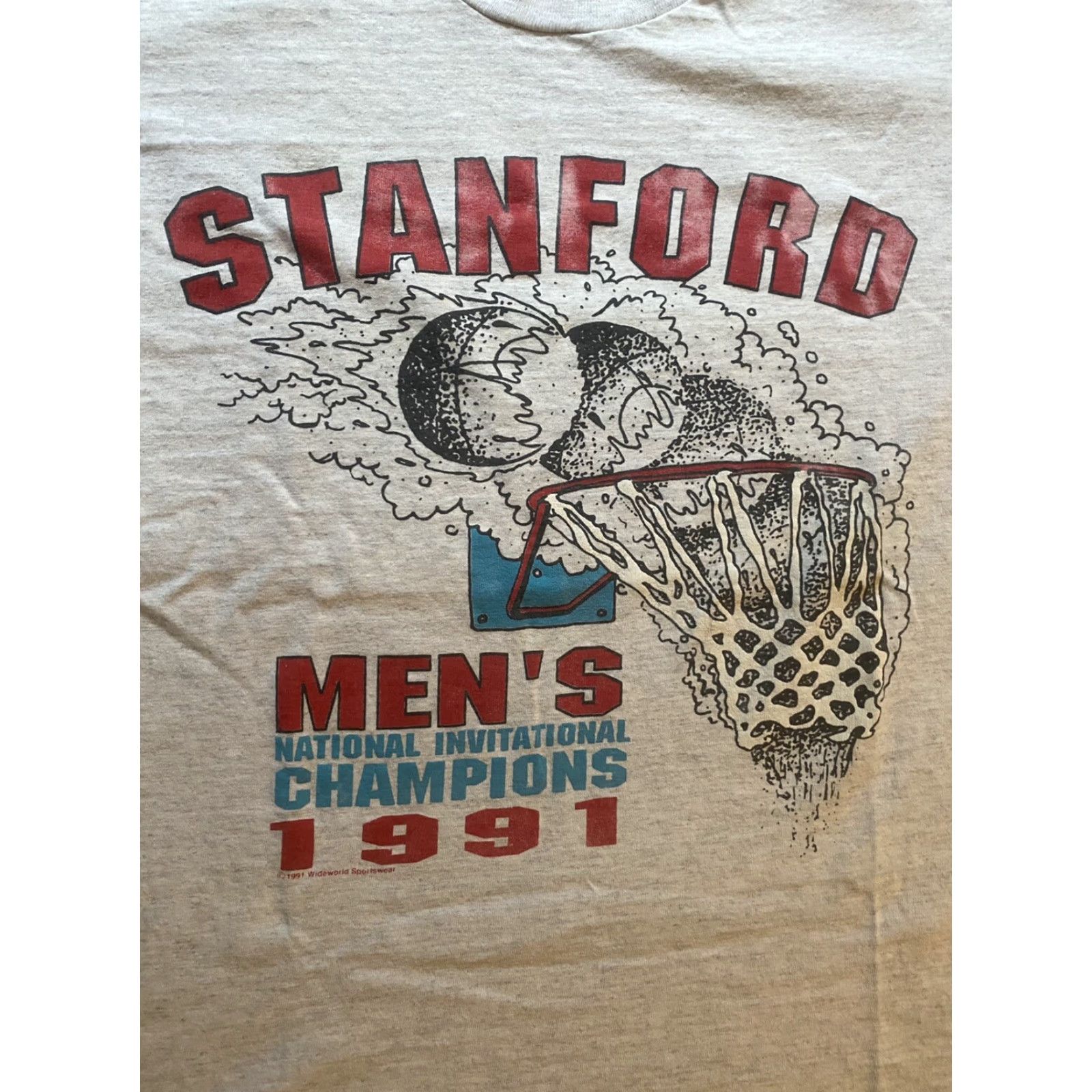 Champion VINTAGE Stanford University National Basketball Champions T-shirt M Gray Cotton Crew Neck Short Sleeve Men Medium VolunteeR 1991 Size US M / EU 48-50 / 2 - 3 Thumbnail