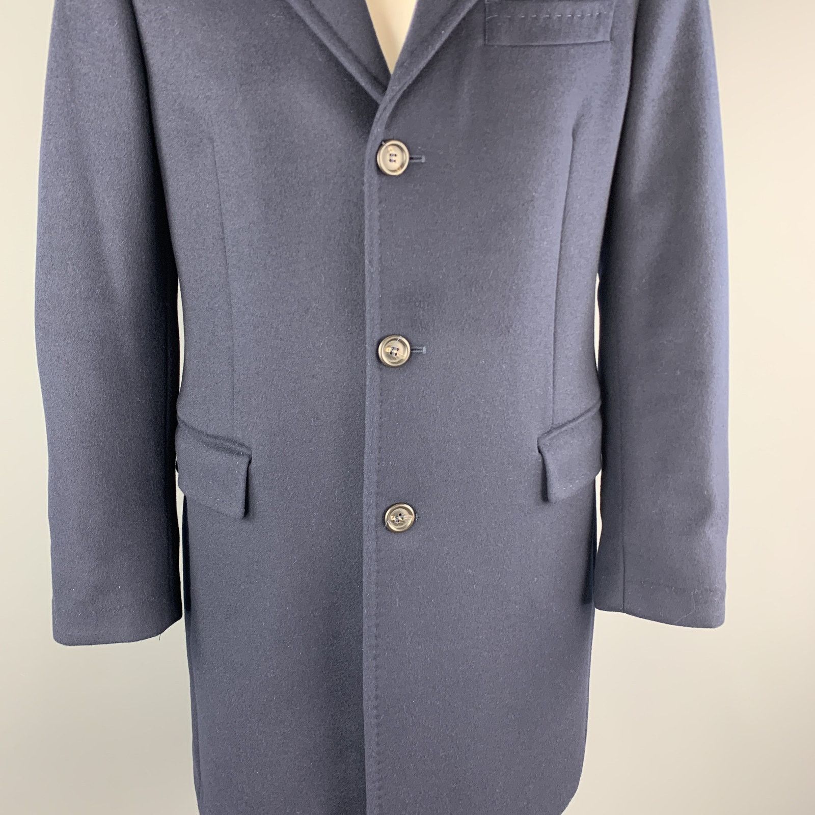 Benetton BENETTON Size L Navy Wool Blend Notch Lapel Long Coat Size US L / EU 52-54 / 3 - 3 Thumbnail