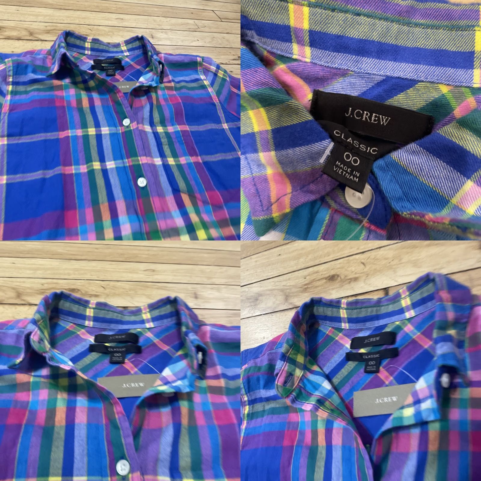 J.Crew J.CREW Plaid Flannel Women 00 Button-Up Shirt Multicolor Y2K Madras Blue Pink AU255 NWT Size XXS / US 00 / IT 34 - 9 Thumbnail