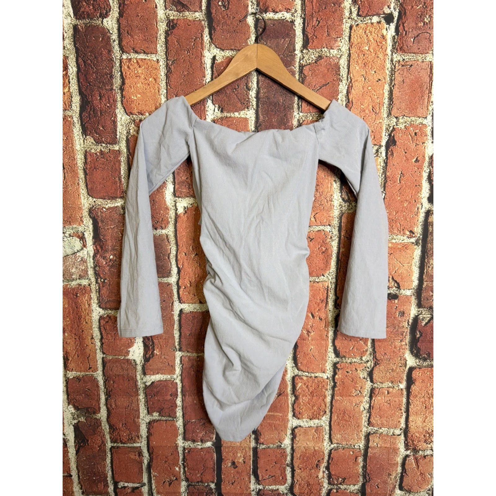 Zara ZARA Off the Shoulder Womens Gray Medium Dress Cinched Shirt Hm? Size M / US 6-8 / IT 42-44 - 3 Thumbnail