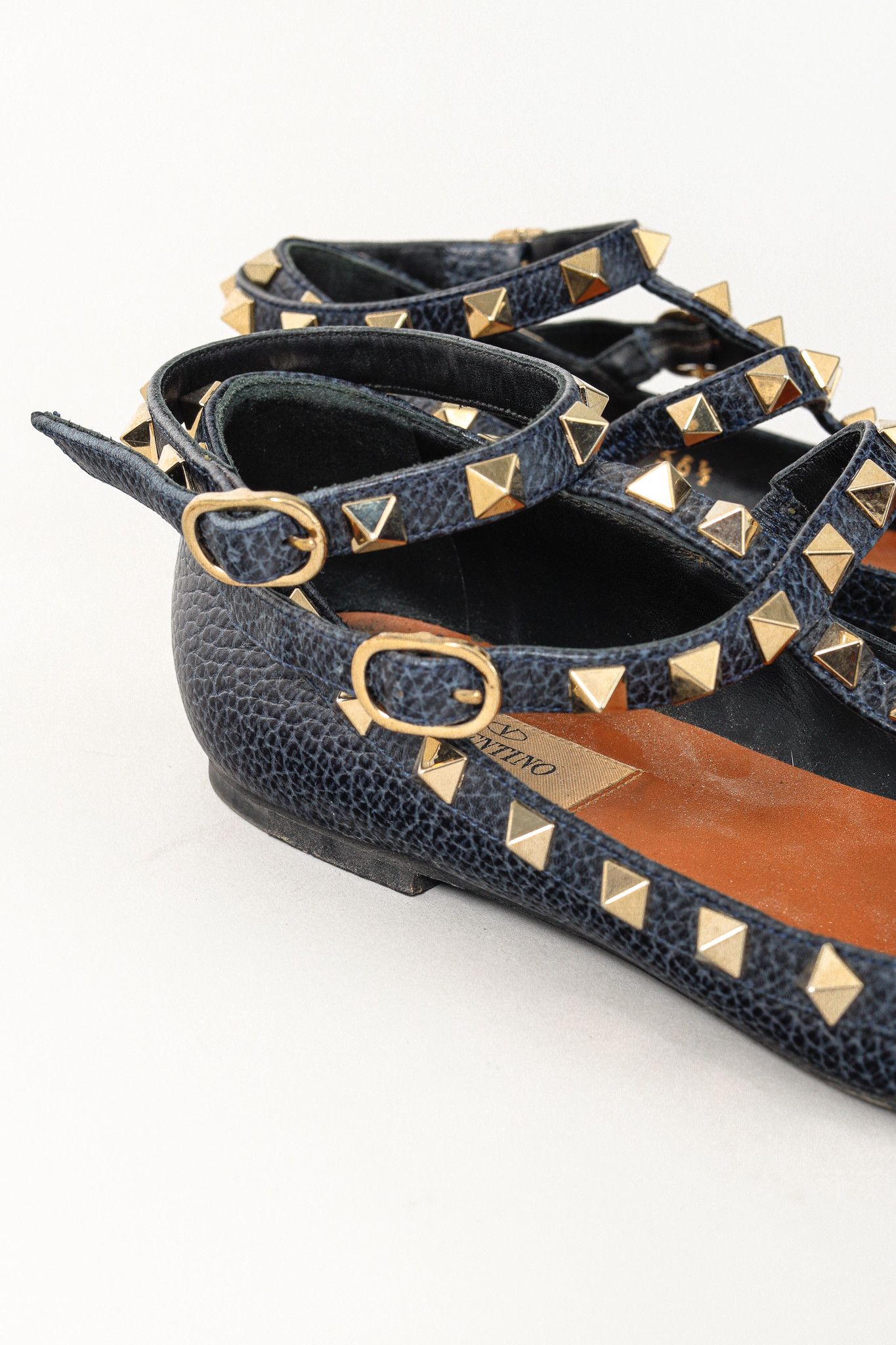 Valentino Valentino Garavani Rockstud Pebble Leather Caged Flats Size US 6 / IT 36 - 5 Thumbnail
