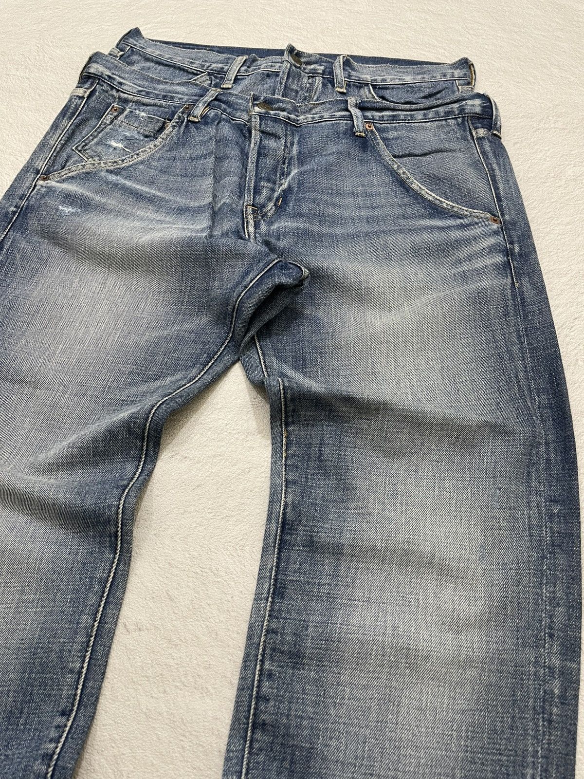 Japanese Brand 2000s Rnasweat Double Waist Distressed Button Fly Y2K Size US 34 / EU 50 - 3 Thumbnail