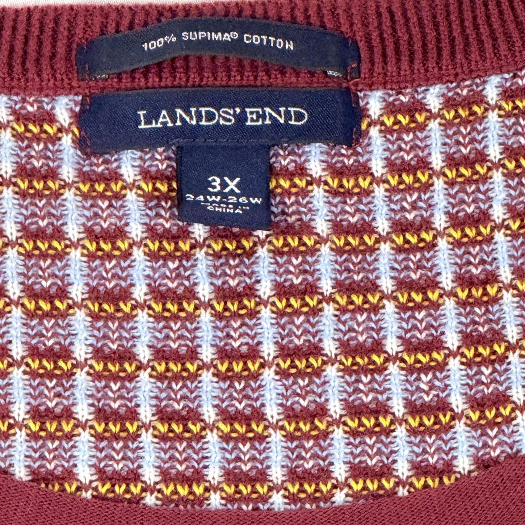 Lands' End VINTAGE Lands' End Womens 3X Burgundy Supima Cotton Grid Knit Crewneck Pullover Sweater Size XXL / US 16-18 / IT 52-54 - 4 Thumbnail