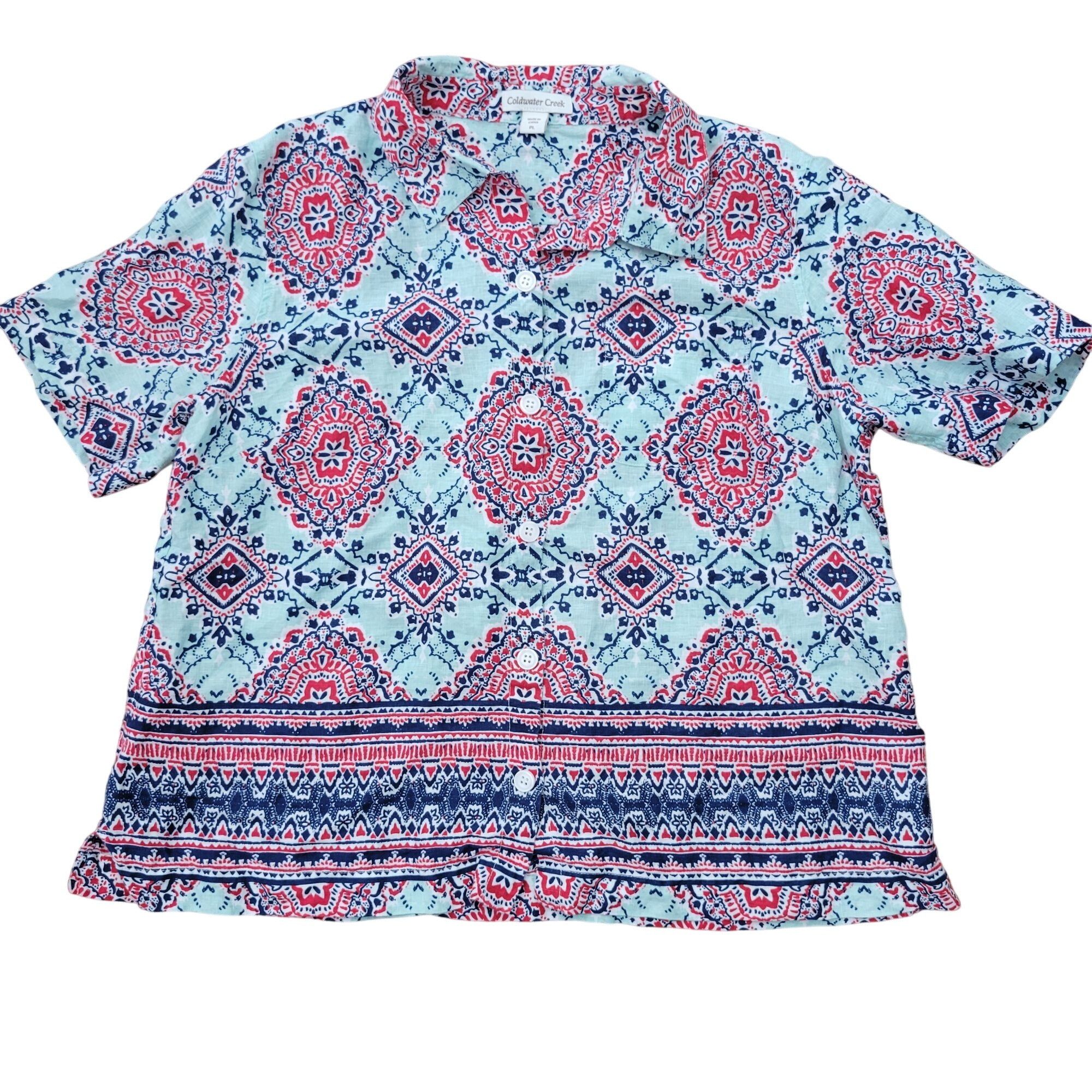 Coldwater Creek Coldwater Creek Button Front Short Sleeve Blouse PL Geometri Size L / US 10 / IT 46 - 1 Thumbnail