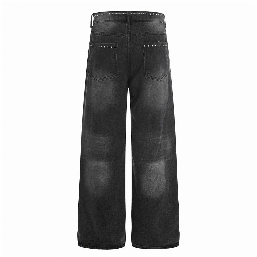 Jean Male punk distressed retro washed straight leg jeans Size US 32 / EU 48 - 2 Thumbnail