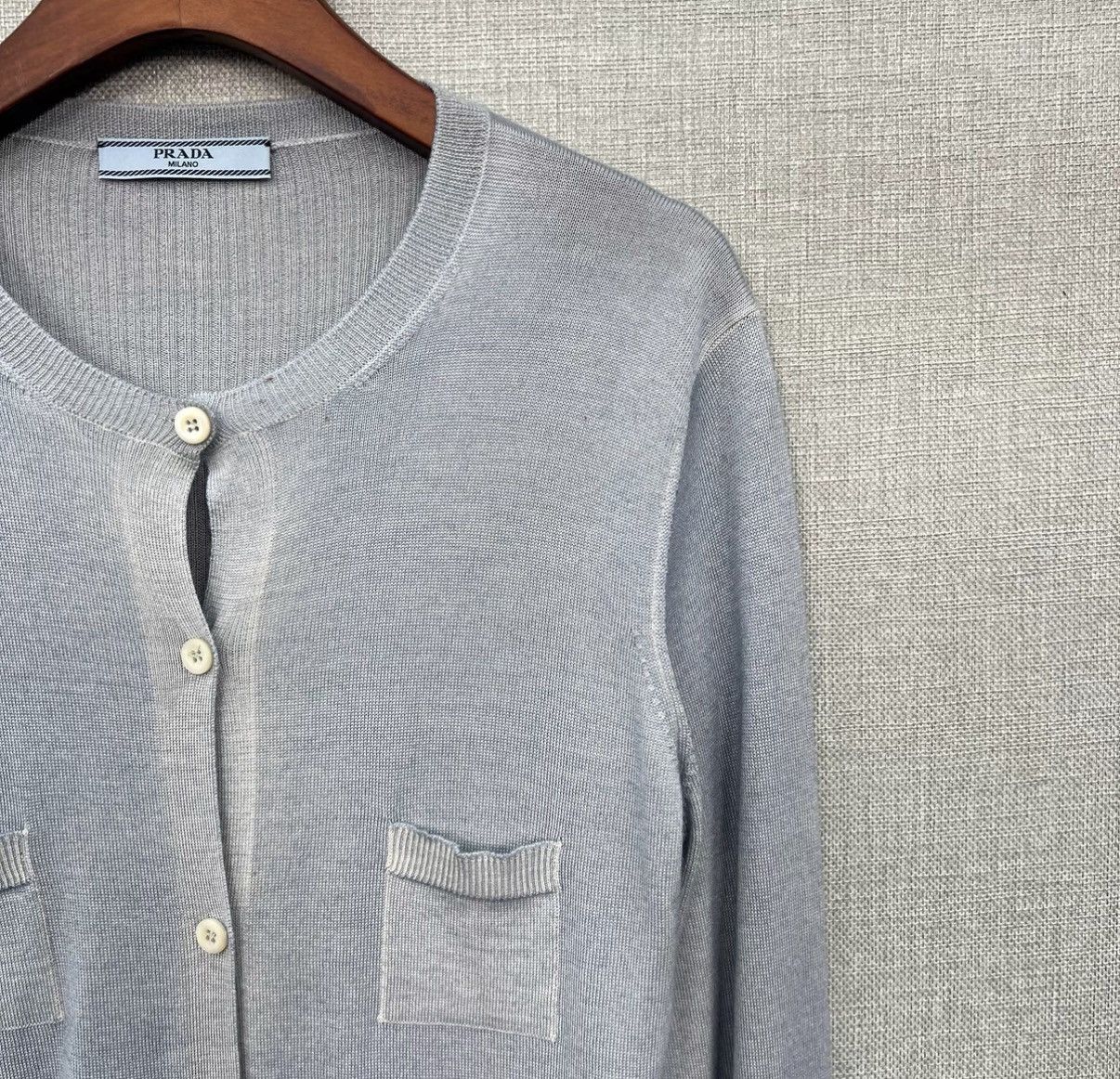Prada Prada Dusty Blue Pocket Detail Long Sleeve Knit Cardigan Size M / US 6-8 / IT 42-44 - 3 Thumbnail