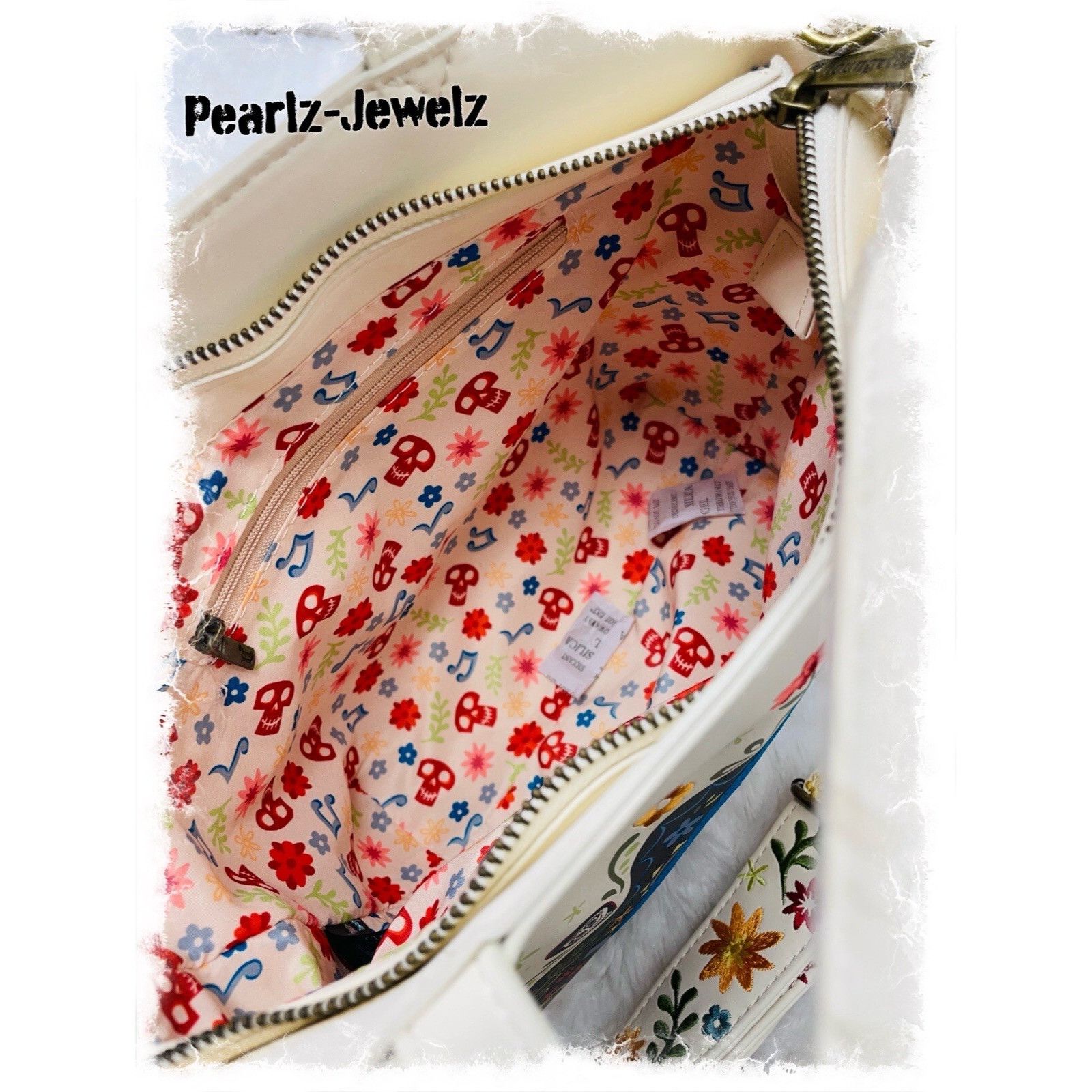 Disney Loungefly Pixar Coco Floral White Handbag Crossbody Purse Bo Size ONE SIZE - 7 Thumbnail