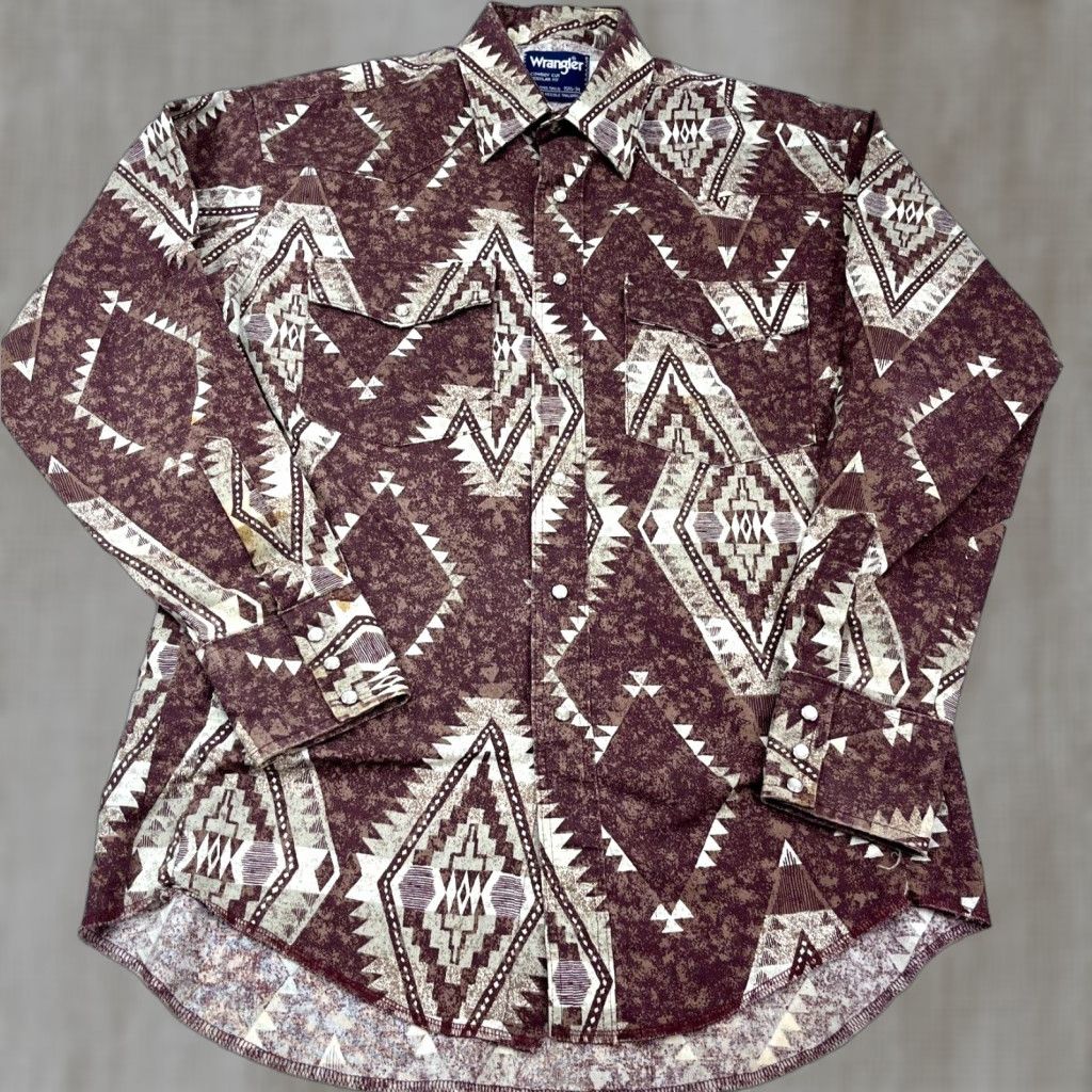 Wrangler VINTAGE Wrangler Western Shirt Brown 15.5 Snap Button-Up Regular Fit Casual Cowboy M Size US M / EU 48-50 / 2 - 1 Thumbnail