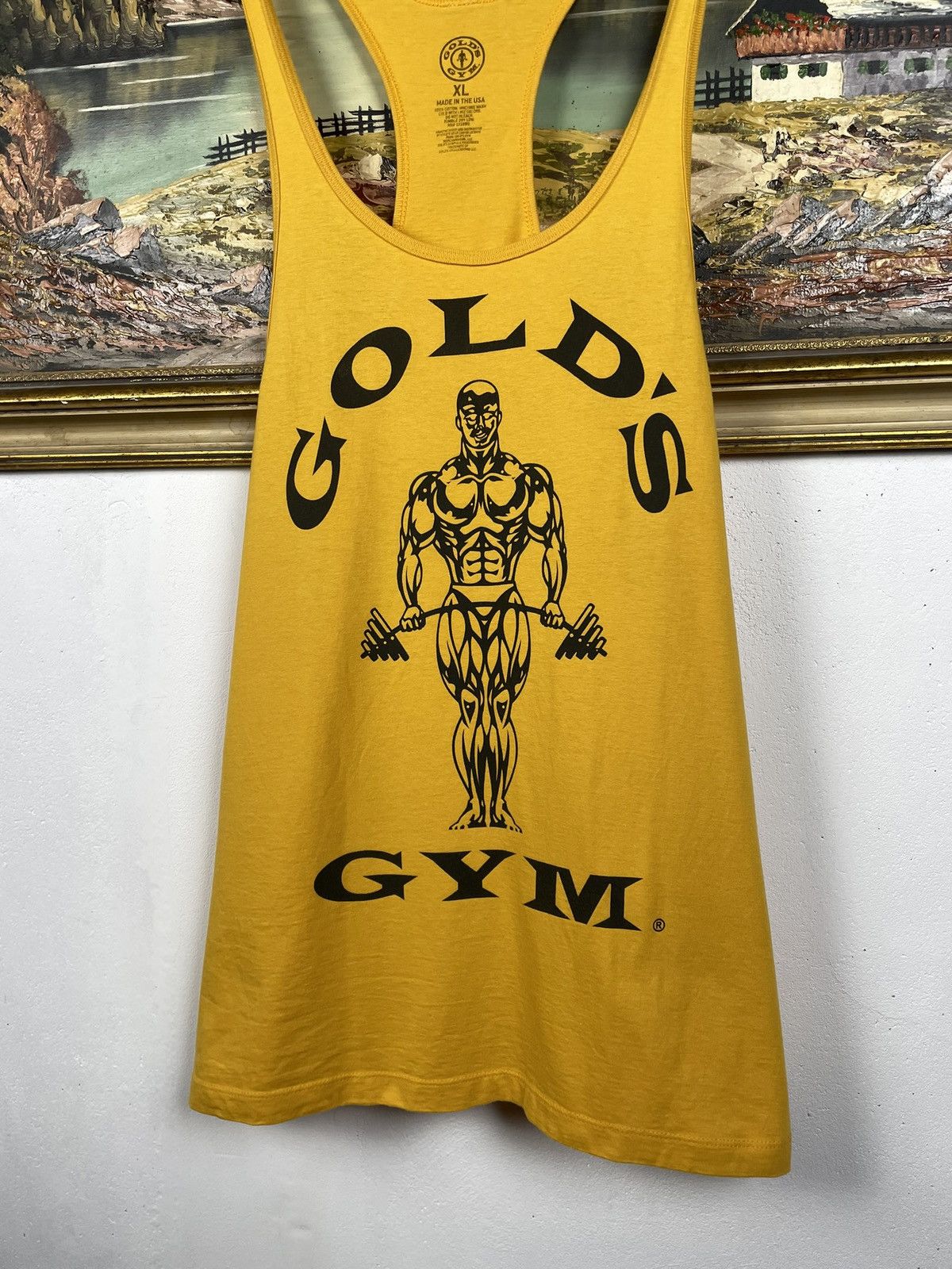 Vintage Gold’s Gym Yellow Tee T-shirt Sportswear Big Logo Strongman Size US XL / EU 56 / 4 - 4 Thumbnail