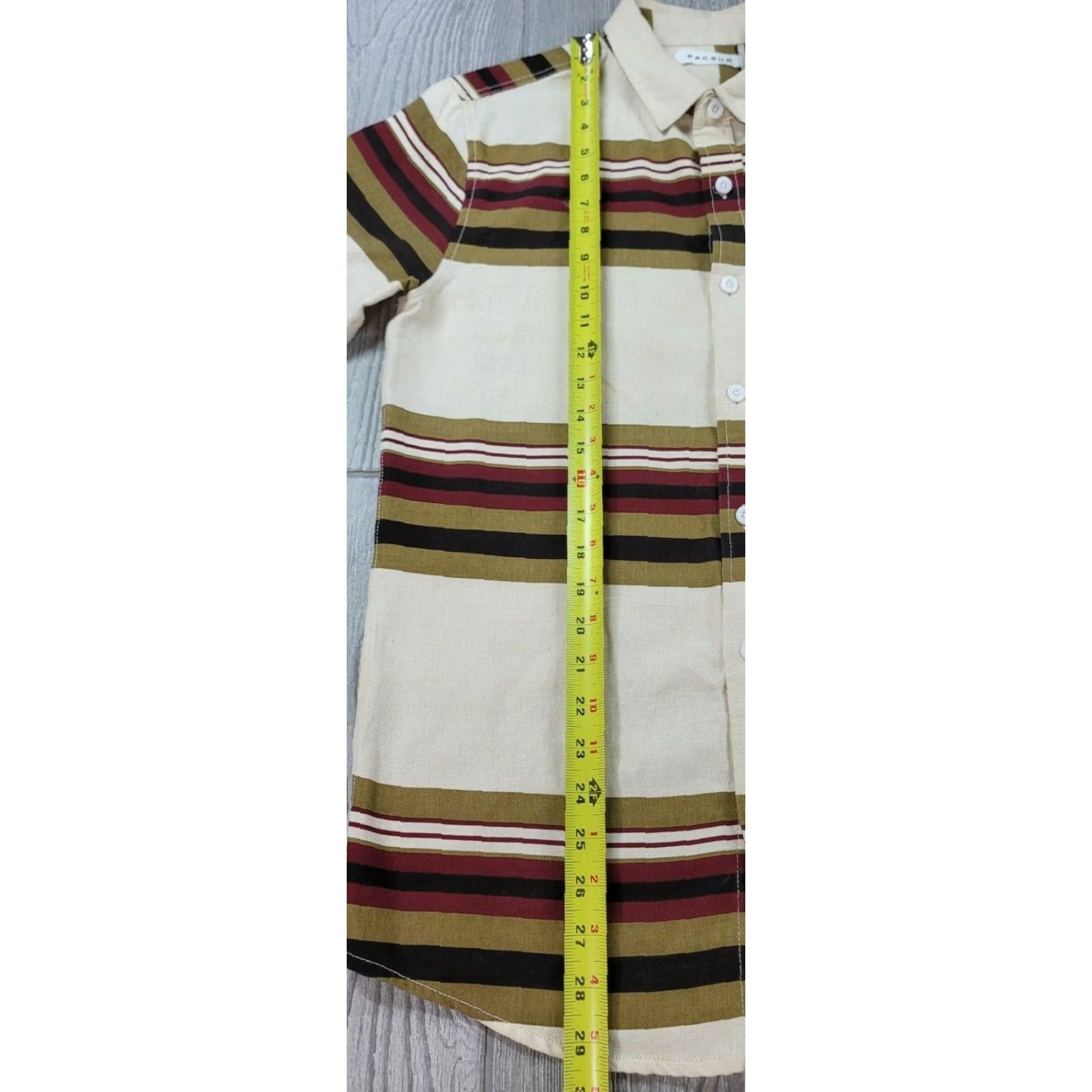 Pacsun Pacsun Mens Button Up Short Sleeve Striped Shirt Small Beige Red Regular Cotton Shirt Mens Size US S / EU 44-46 / 1 - 6 Thumbnail