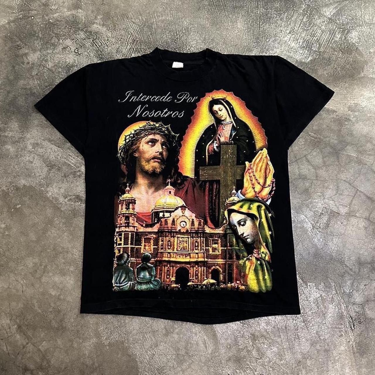 image of Mexicana x Rap Tees Vintage 90’S Virgen María Rap Tshirt in Black, Men's (Size XL)