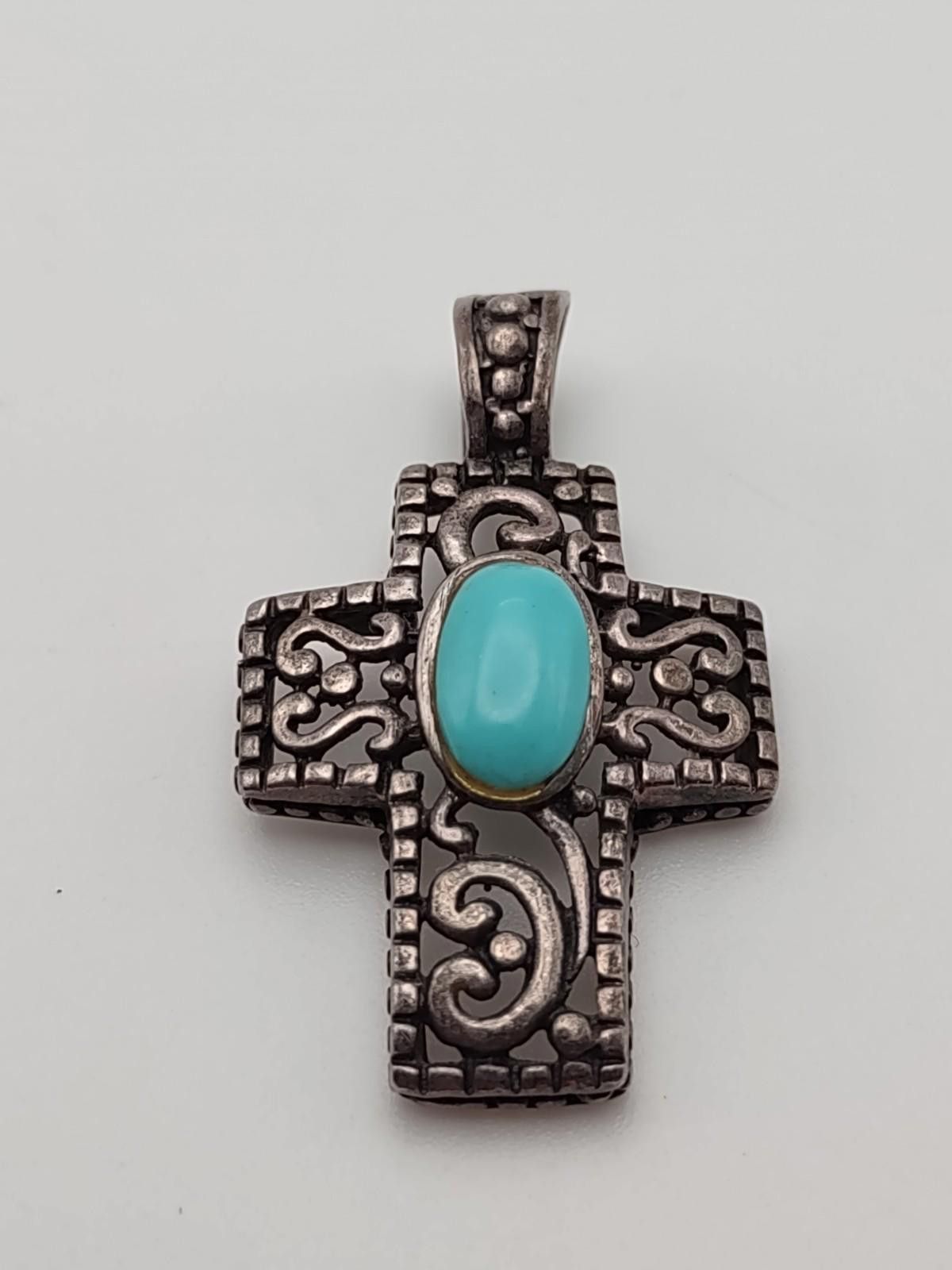 Sterling Silver Turquoise Cross Pendant Sw Artisan Filigree