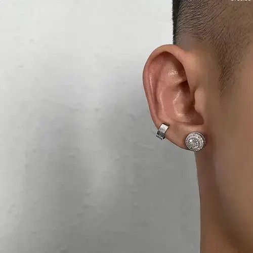Jewelry × Vintage Silver Fashion Men's Hip Hop Round Stud Earrings Size ONE SIZE - 2 Thumbnail