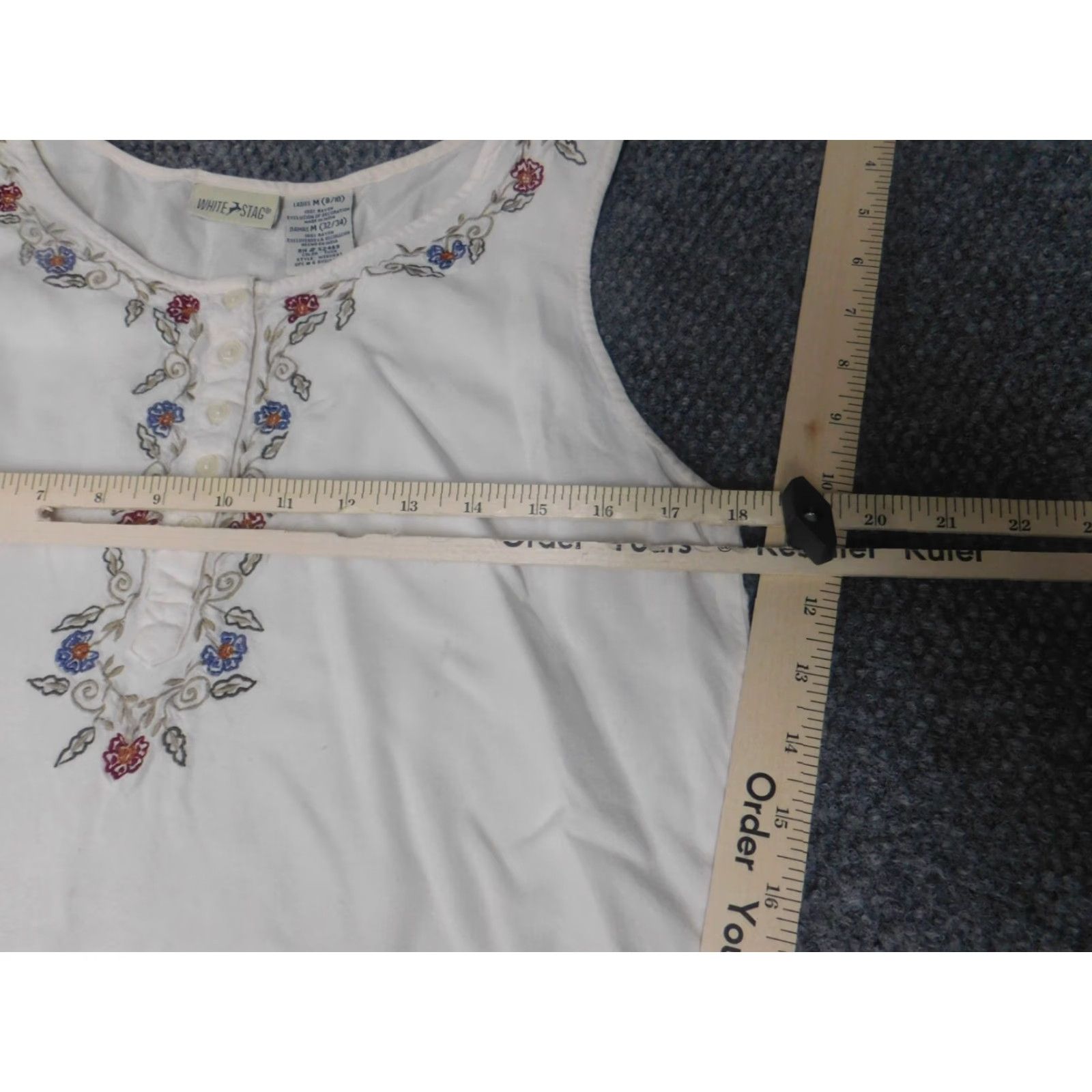 Vintage White Stag Blouse Womens Regular M White Crew Neck Pullover Sleeveless Floral Ruffle Casual Rayon Vintage No Size M / US 6-8 / IT 42-44 - 6 Thumbnail