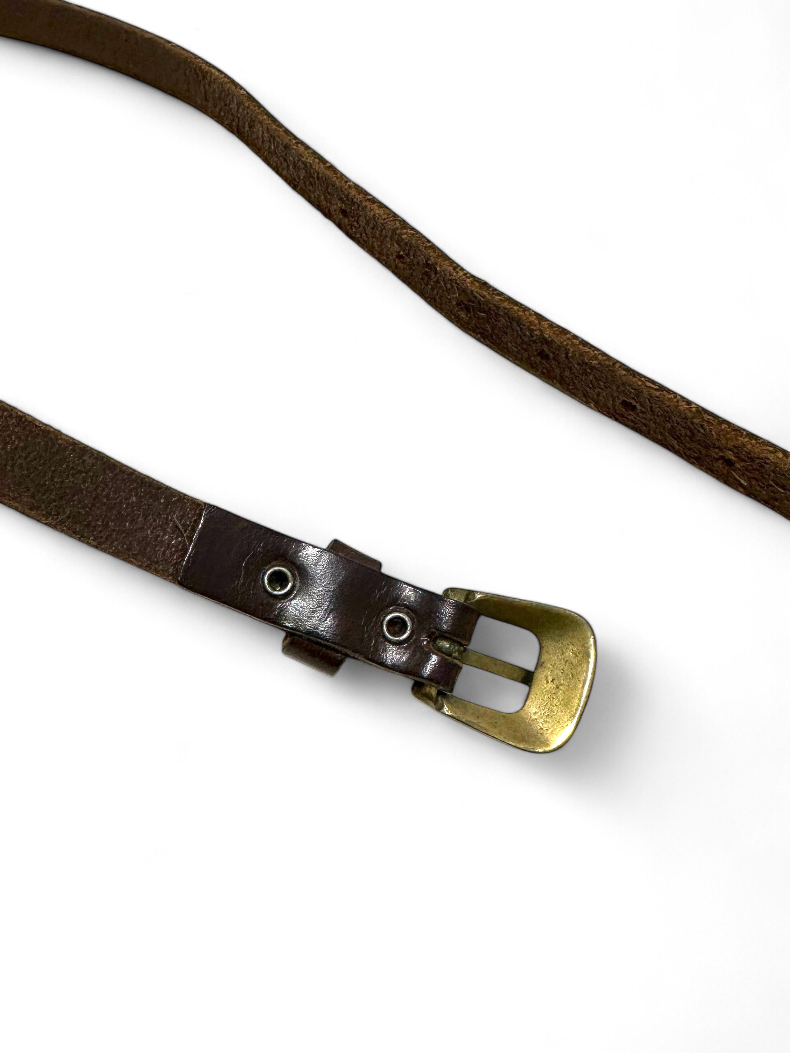 Vintage Vintage Brown Leather Skinny Belt (S) Size ONE SIZE - 4 Thumbnail